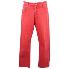 BORRELLI Size 32 Red Washed Denim Jeans