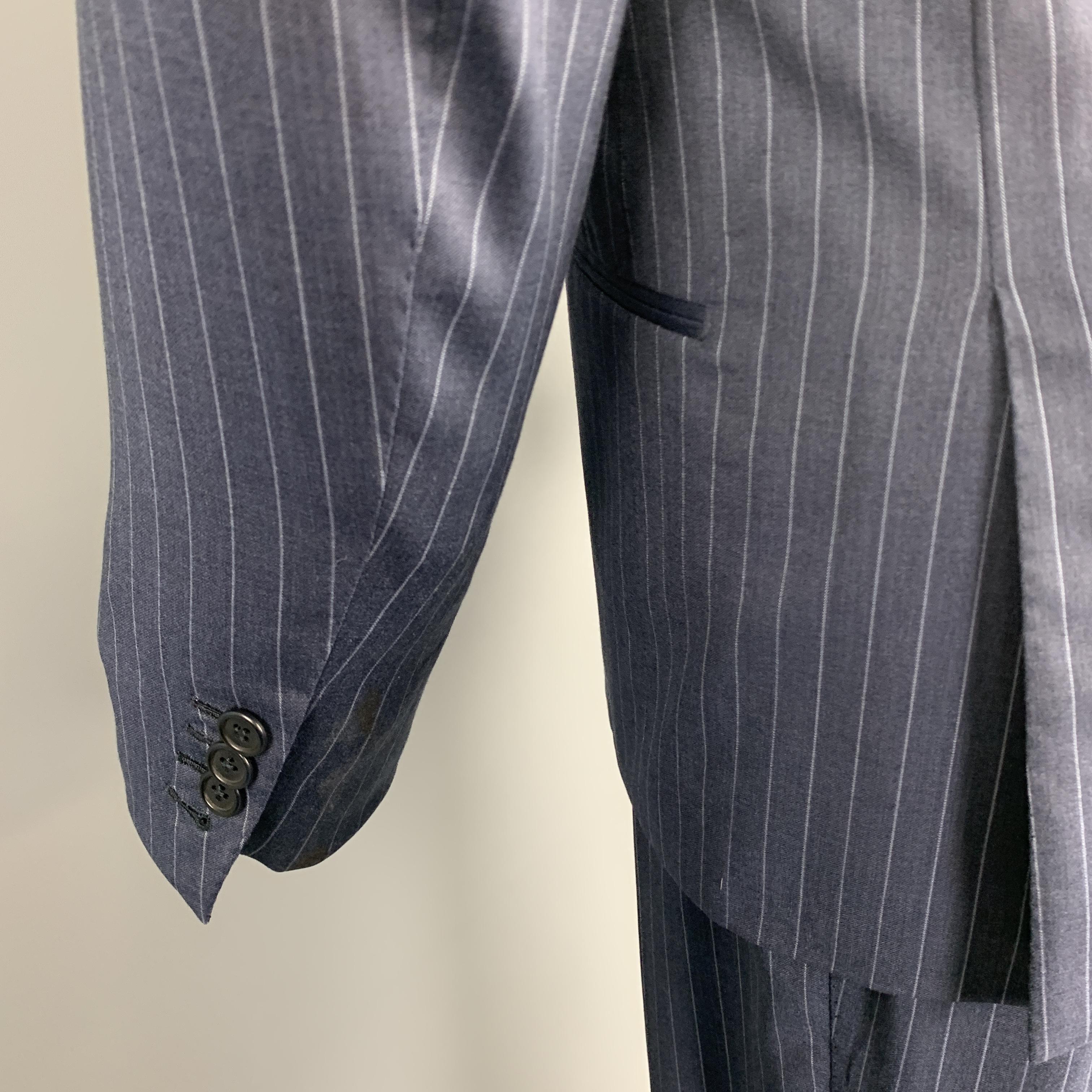 BORRELLI Size 40 Navy Stripe Wool Notch Lapel Suit In Excellent Condition In San Francisco, CA