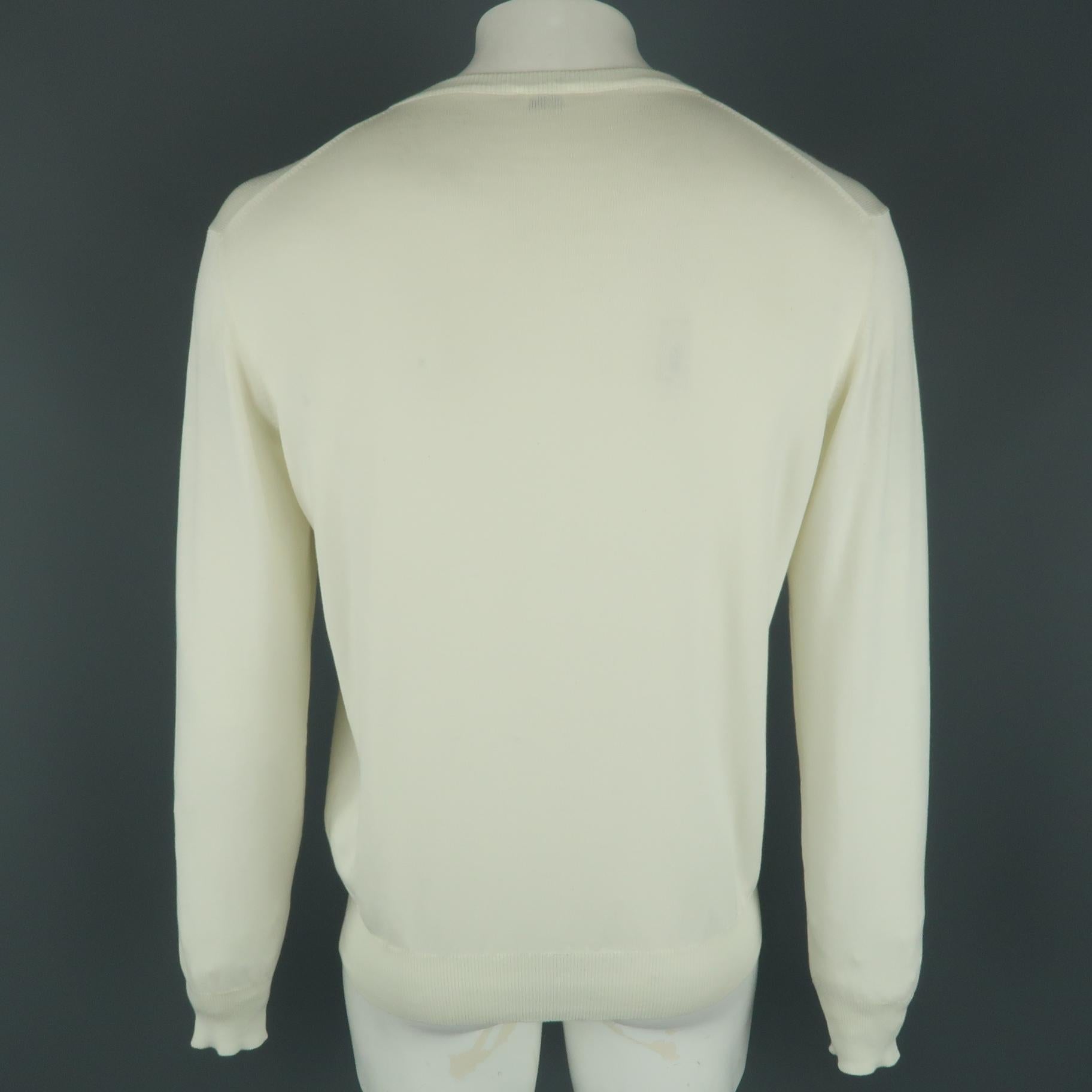 Men's BORRELLI Size 42 Beige Solid Cotton Crew-Neck Pullover