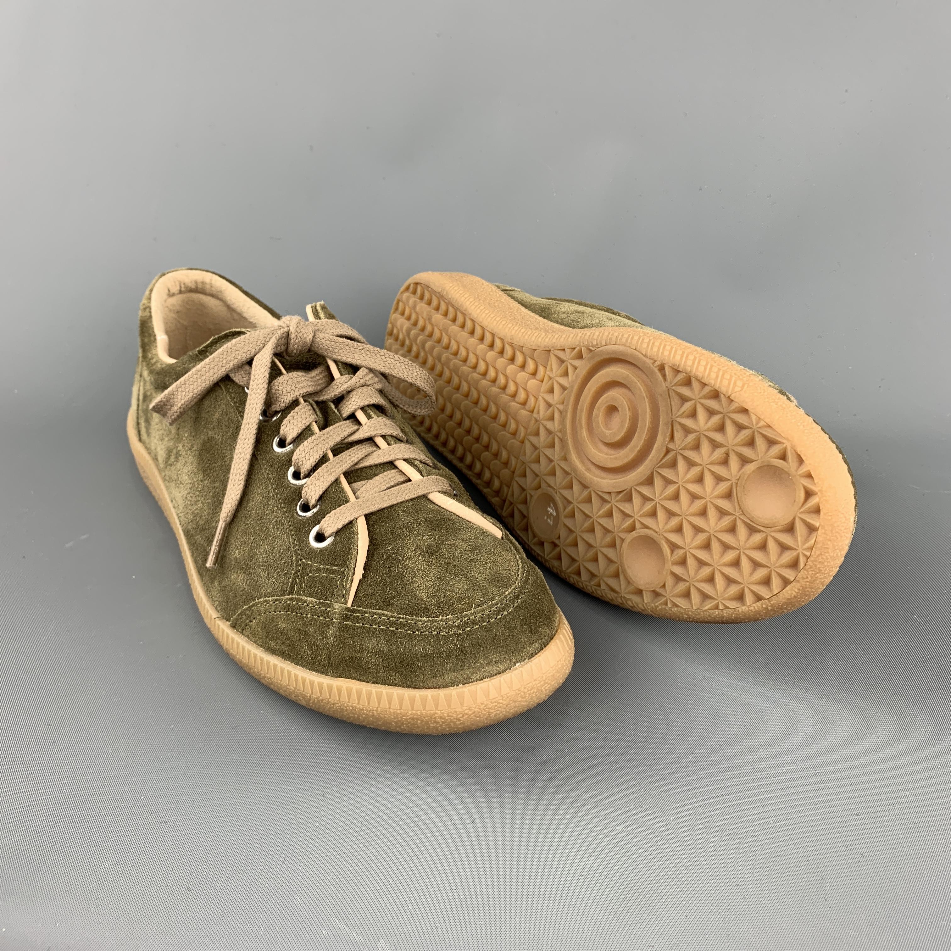 Brown BORRELLI Size 8 Olive Solid Lace Up Sneakers