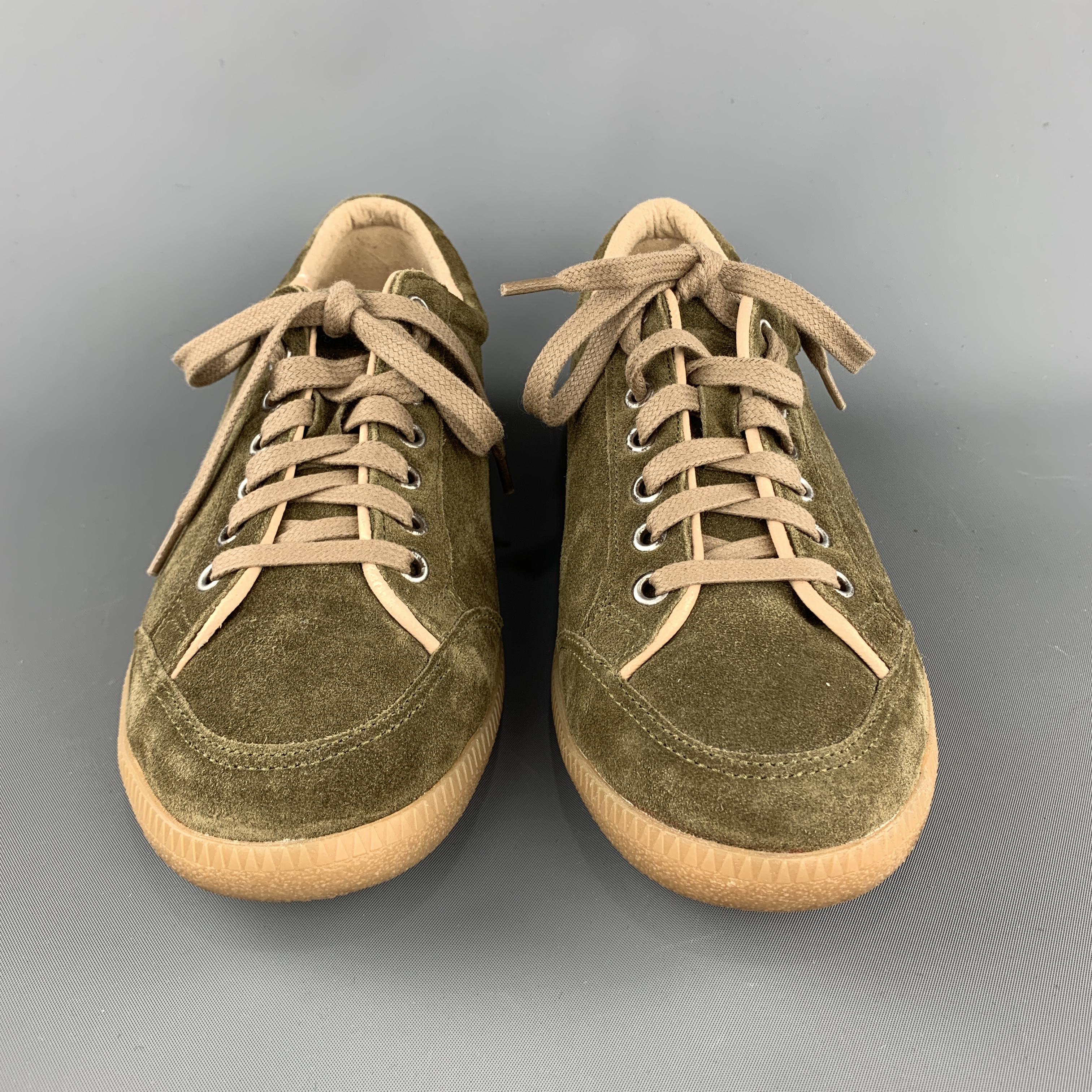 BORRELLI Size 8 Olive Solid Lace Up Sneakers In Excellent Condition In San Francisco, CA