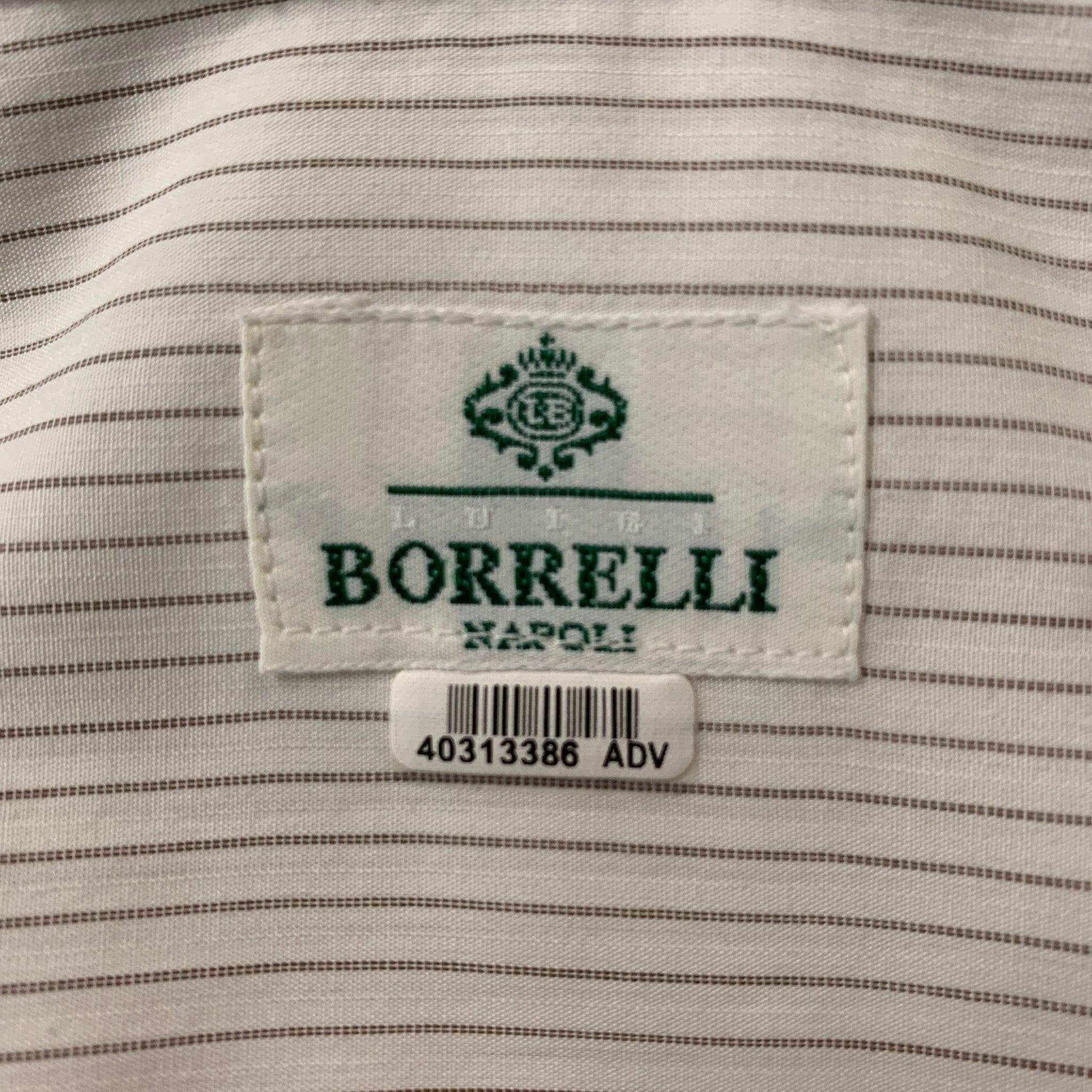 Men's BORRELLI Size L White Stripe Cotton Button Up  Long Sleeve Shirt For Sale