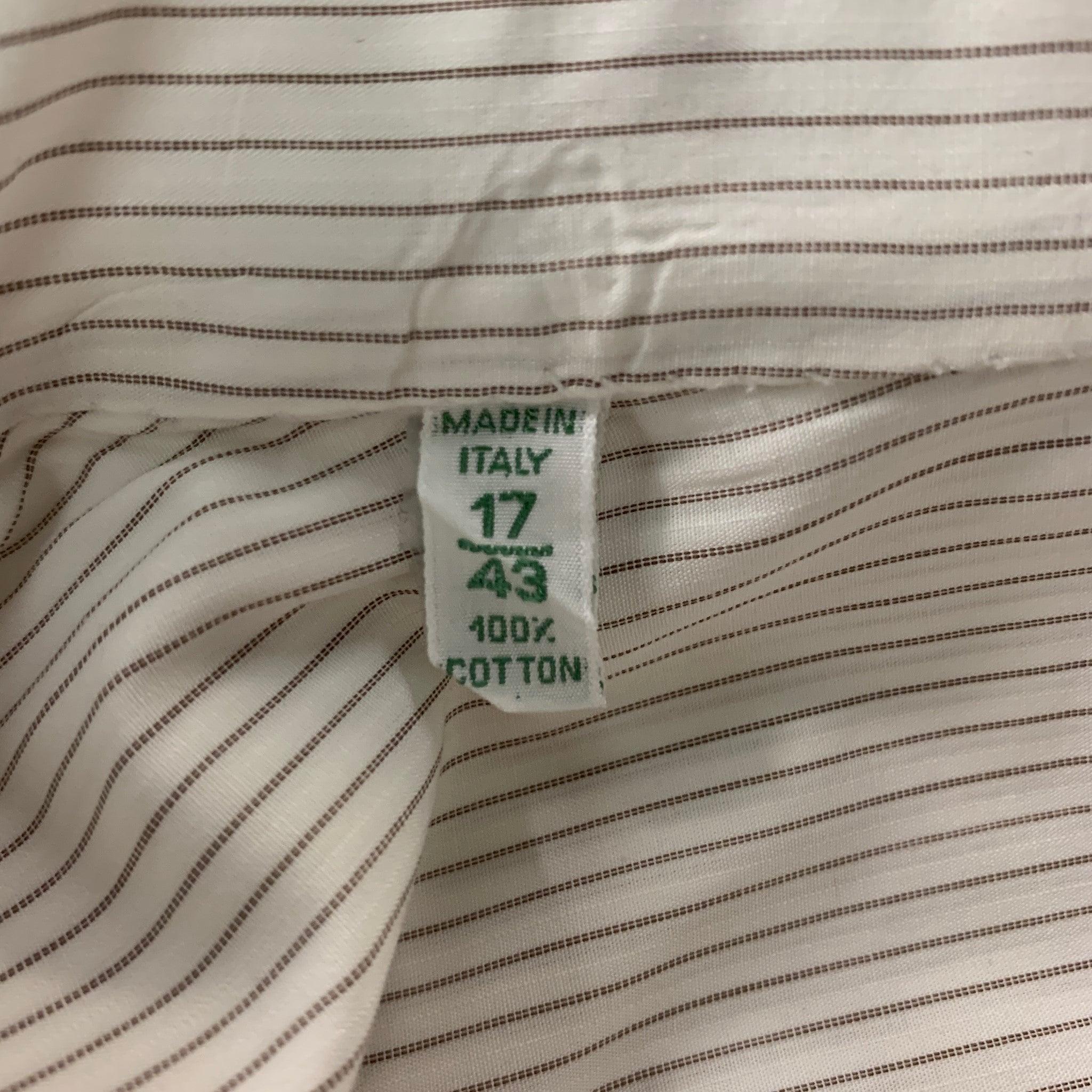 BORRELLI Size L White Stripe Cotton Button Up  Long Sleeve Shirt For Sale 1