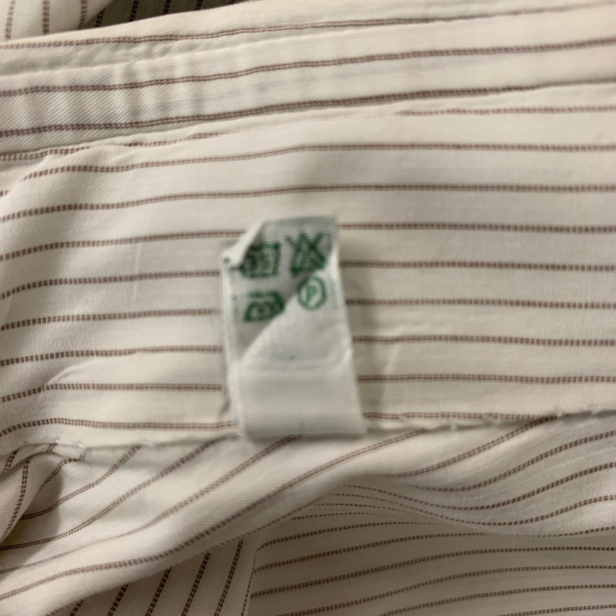 BORRELLI Size L White Stripe Cotton Button Up  Long Sleeve Shirt For Sale 2