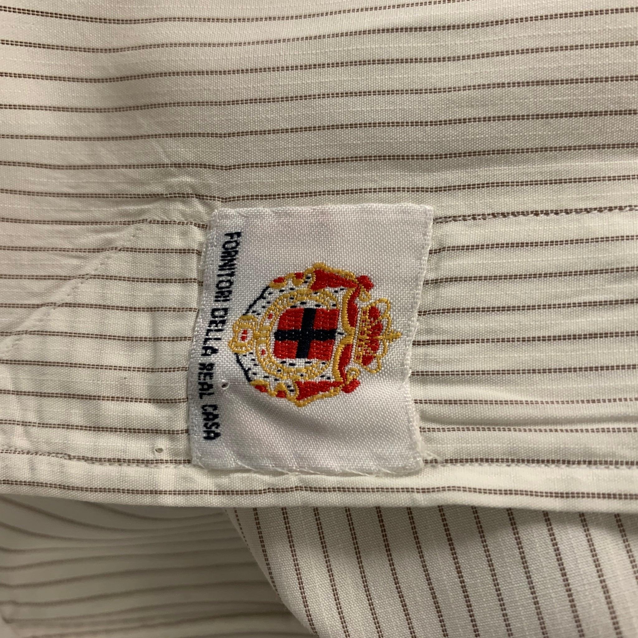 BORRELLI Size L White Stripe Cotton Button Up  Long Sleeve Shirt For Sale 3