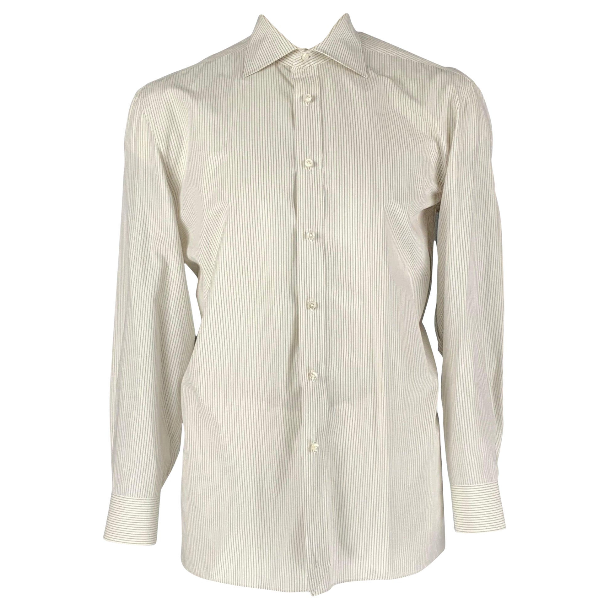 BORRELLI Größe L Weiß gestreift Baumwolle Button Up  Langärmeliges Hemd