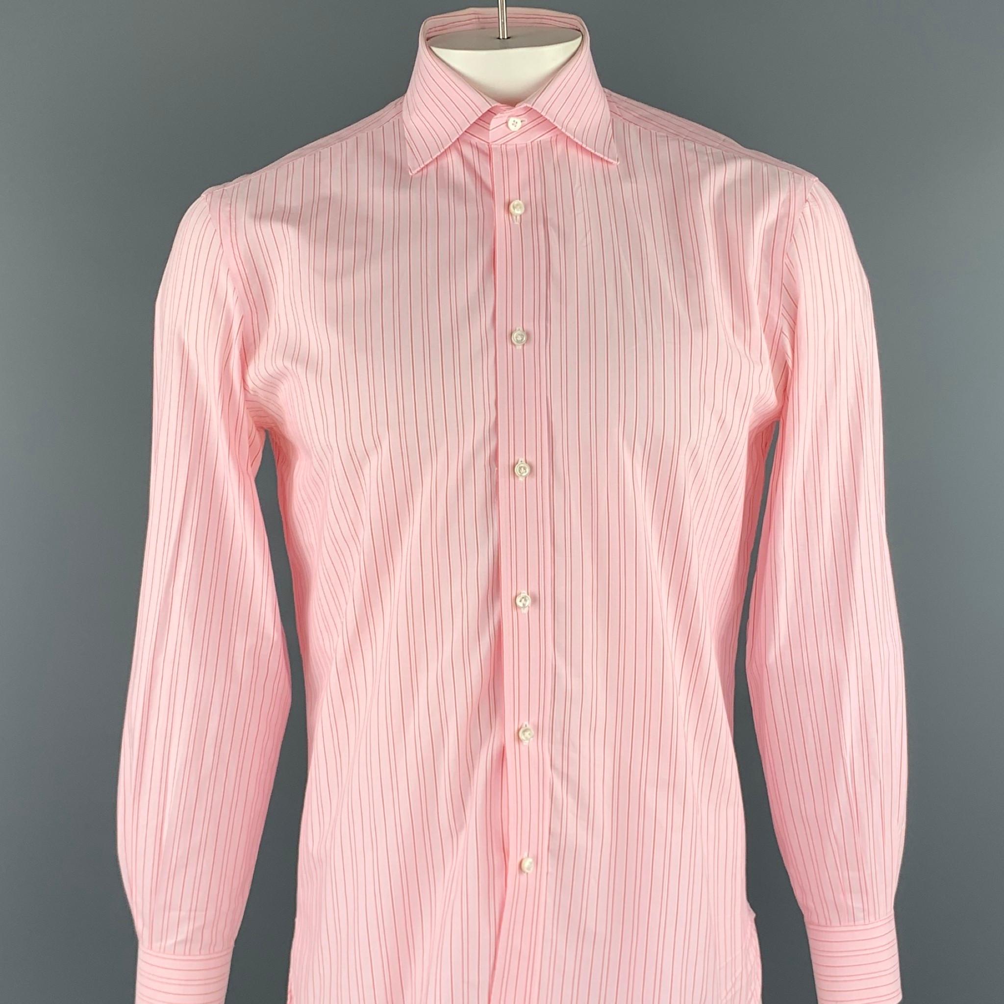 BORRELLI long sleeve shirt comes in a pink stripe cotton featuring a button up style and a spread collar. Made in Italy.

Excellent Pre-Owned Condition.
Marked: 40/15 

Measurements:

Shoulder: 18.5 in. 
Chest: 44 in. 
Sleeve: 25 in. 
Length: 31.5