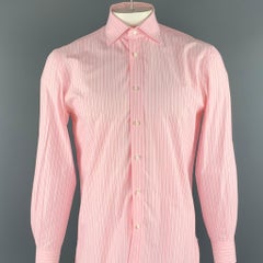 BORRELLI Size M Pink Stripe Cotton Button Up Long Sleeve Shirt