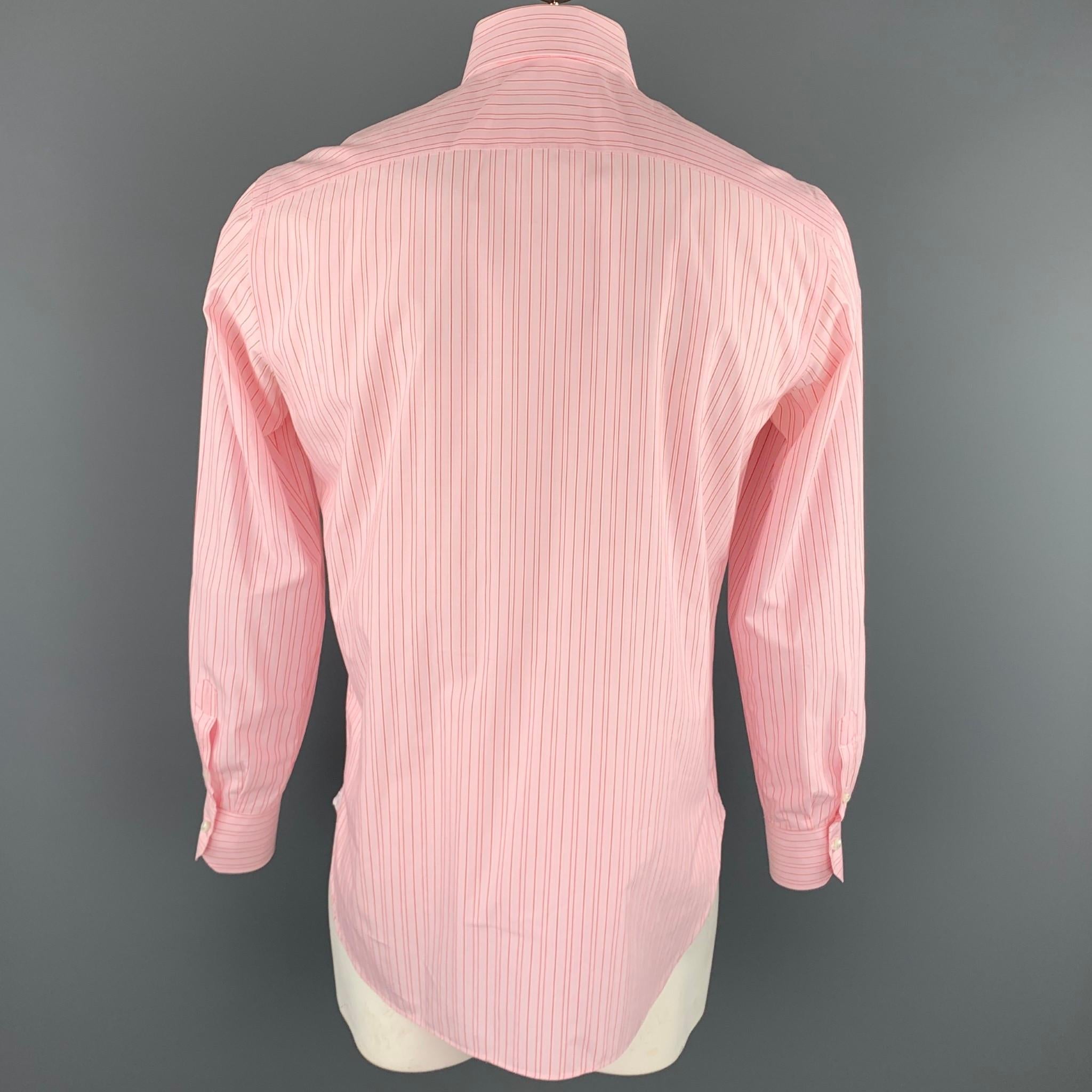 Men's  BORRELLI Size M Pink Stripe Cotton Button Up Long Sleeve Shirt