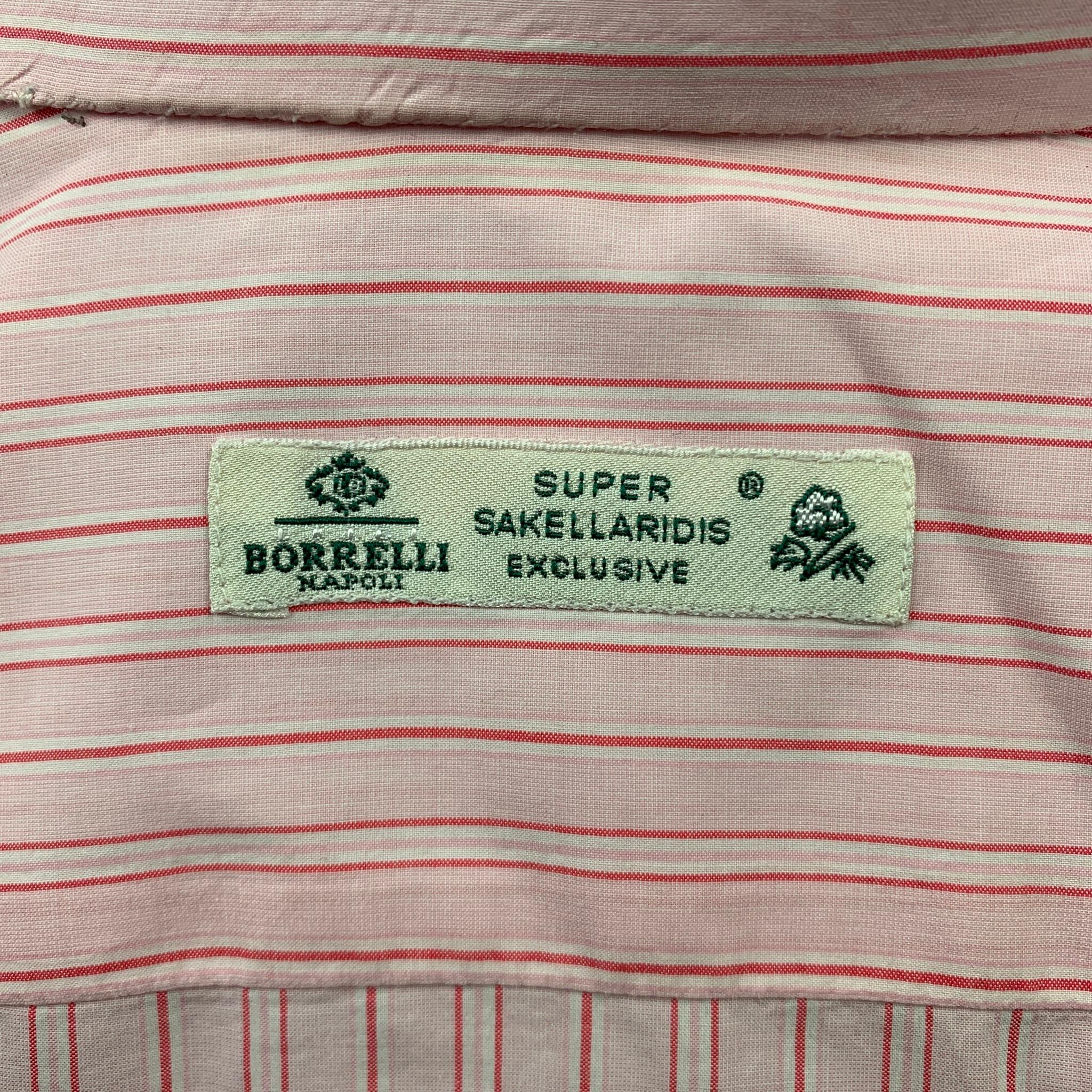  BORRELLI Size M Pink Stripe Cotton Button Up Long Sleeve Shirt 1