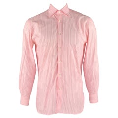 BORRELLI Size M Pink Stripe Cotton Button Up Long Sleeve Shirt