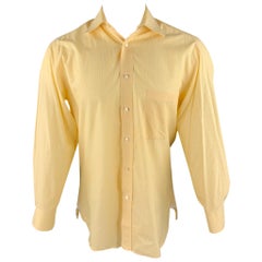 BORRELLI Size M Yellow Pinstripe Cotton Button Up Long Sleeve Shirt