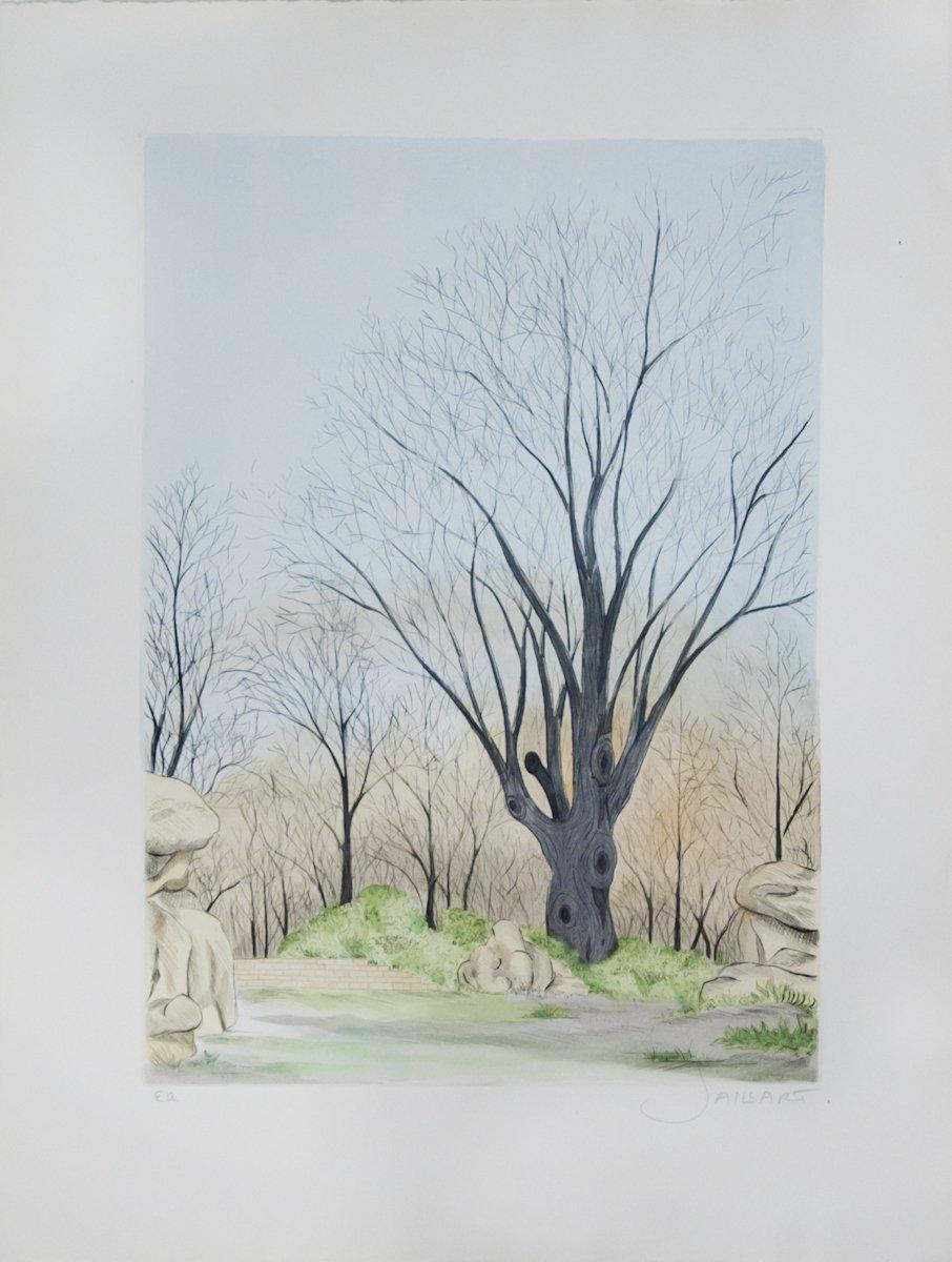 Questa litografia, intitolata Barren Tree, è stata creata dall'artista Boris Saillart e pubblicata da Leon Amiel nel 1975. Questa stampa in particolare è una prova d'artista firmata a mano, contrassegnata dalla sigla "EA" (épreuve d'artiste), che la