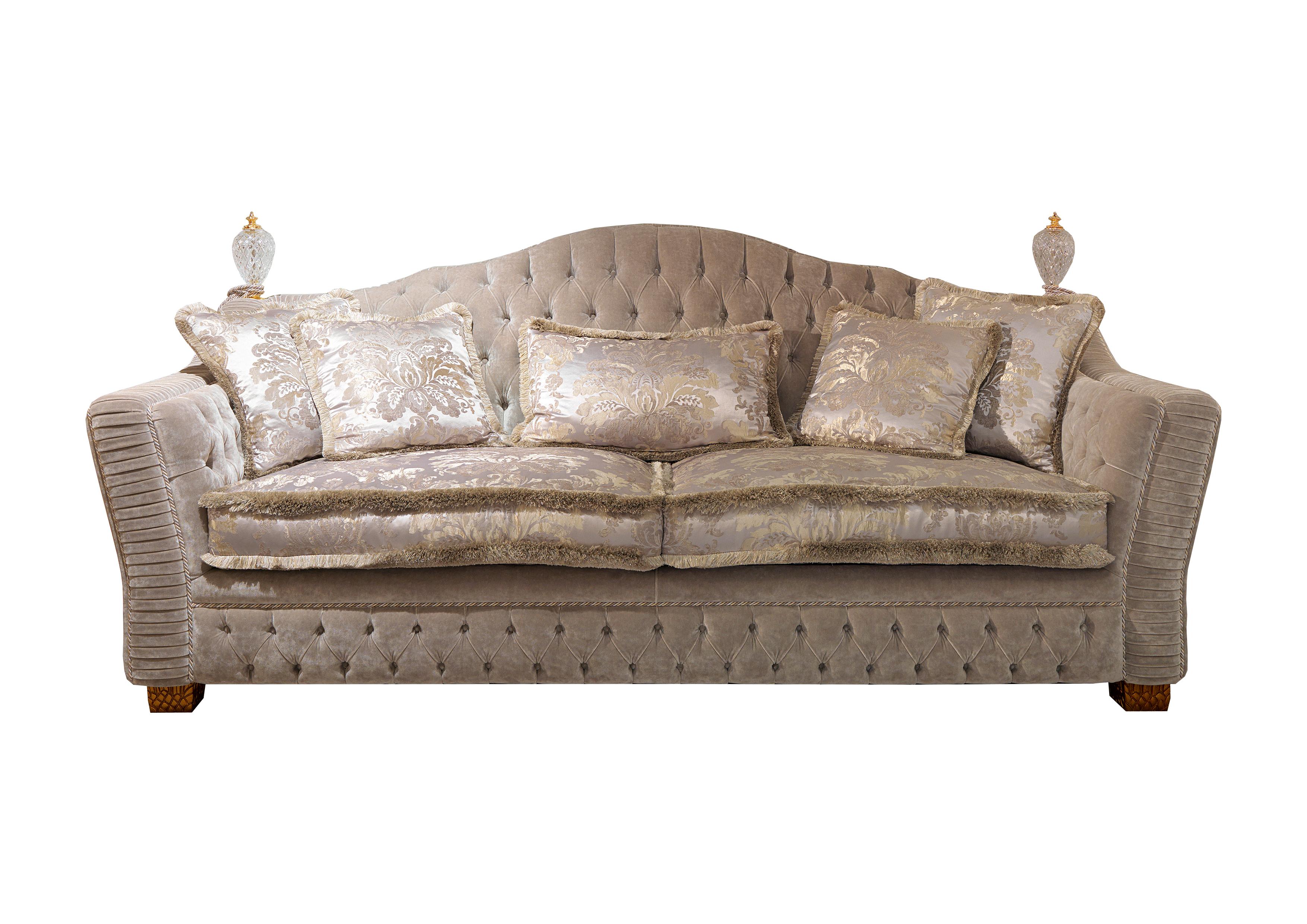 Dreisitziges getuftetes Borromeo-Sofa mit geschnitzten antiken Goldfüßen von Zanaboni (Italienisch) im Angebot
