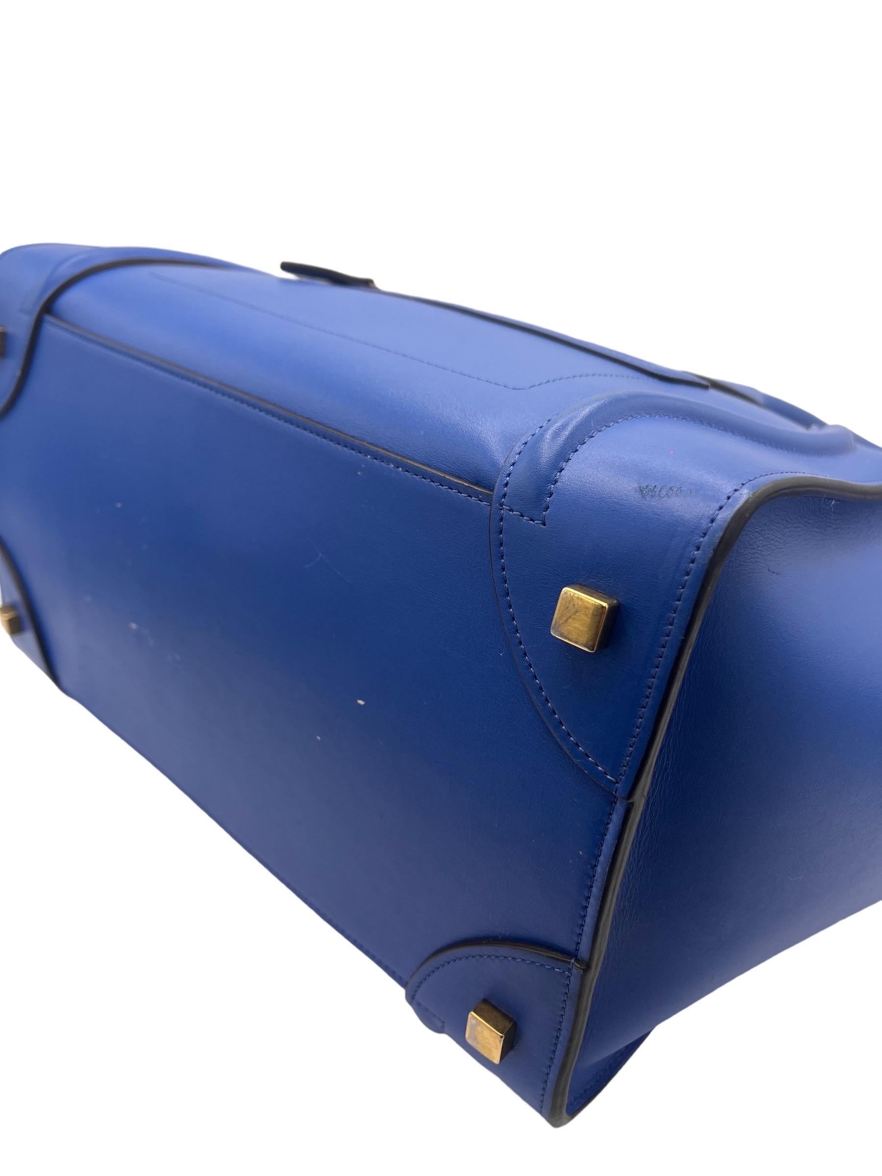 Borsa a Mano Cèline Luggage Medium Blu Elettrico en vente 7