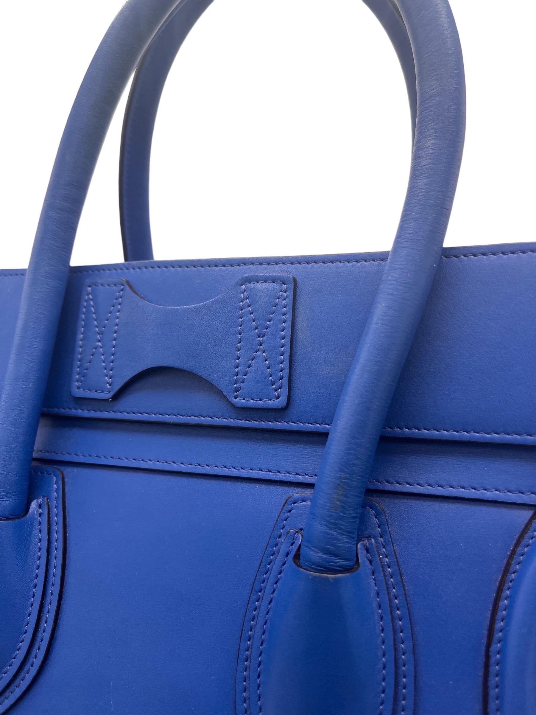 Borsa a Mano Cèline Luggage Medium Blu Elettrico en vente 10