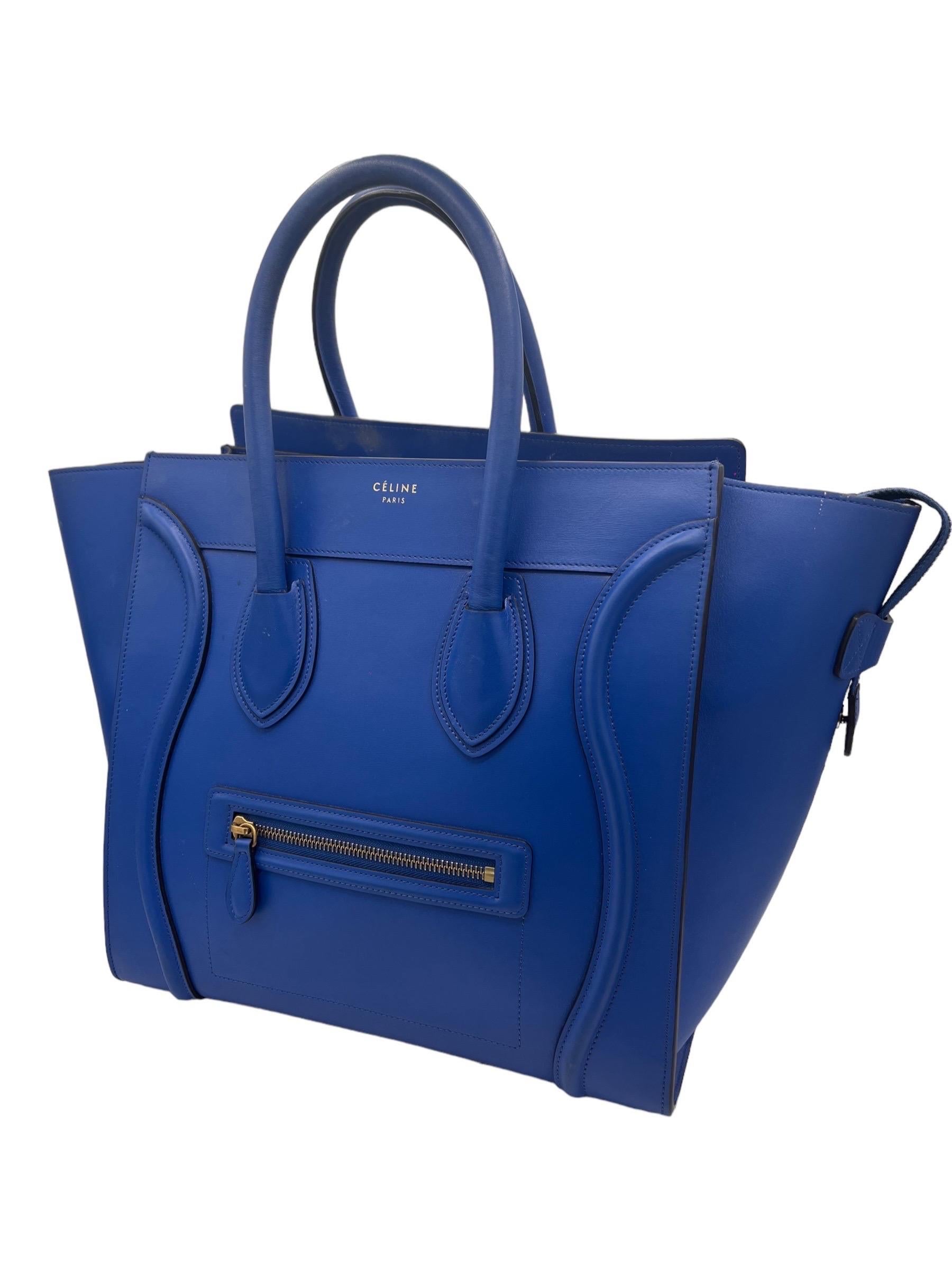 Borsa a Mano Cèline Luggage Medium Blu Elettrico In Good Condition For Sale In Torre Del Greco, IT