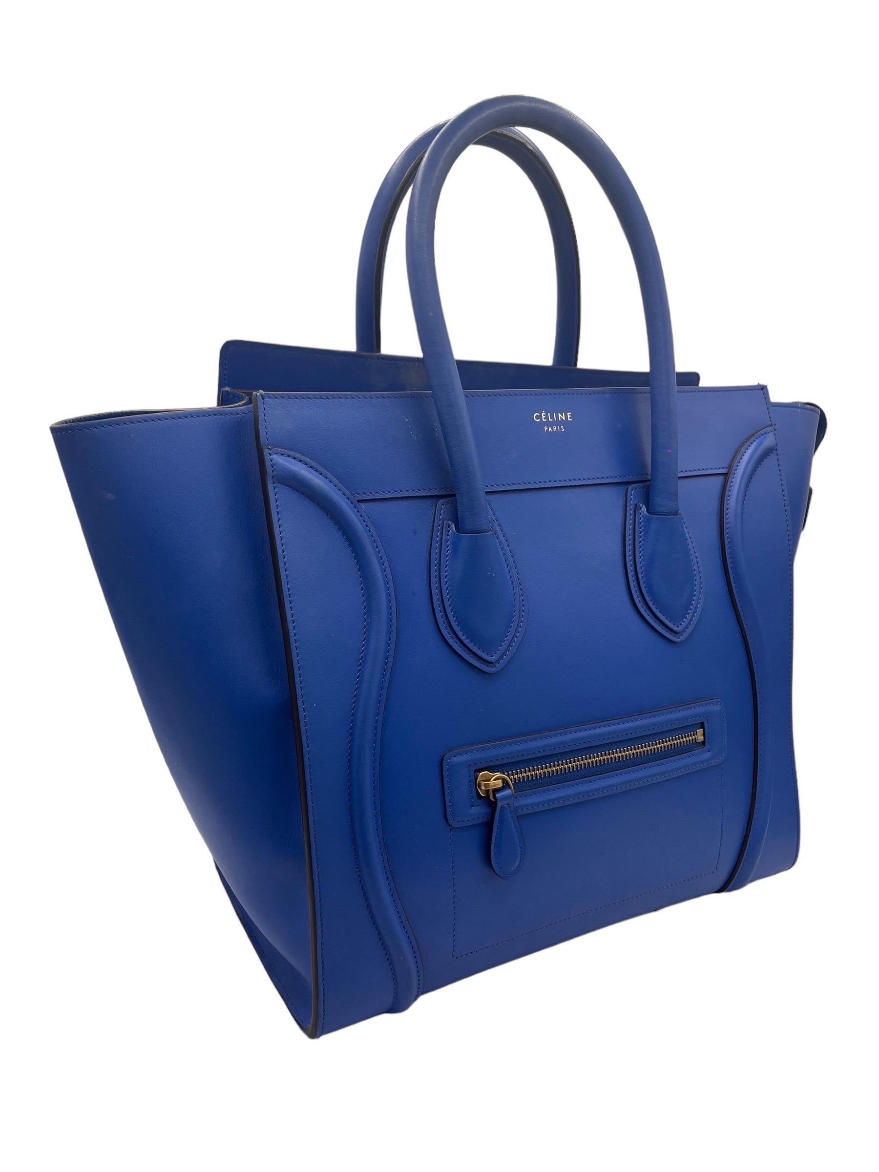 Borsa a Mano Cèline Luggage Medium Blu Elettrico en vente 1