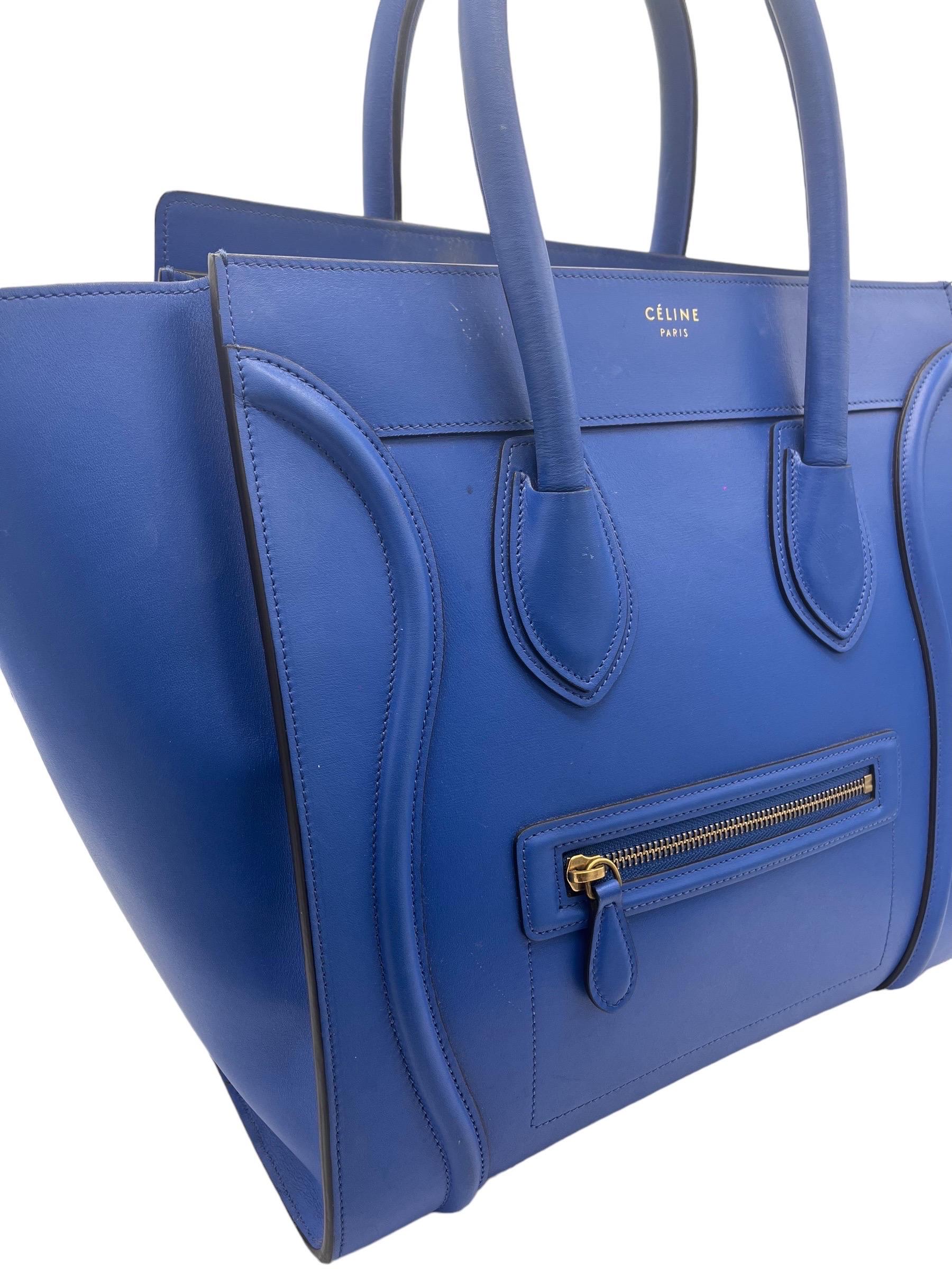 Borsa a Mano Cèline Luggage Medium Blu Elettrico en vente 2