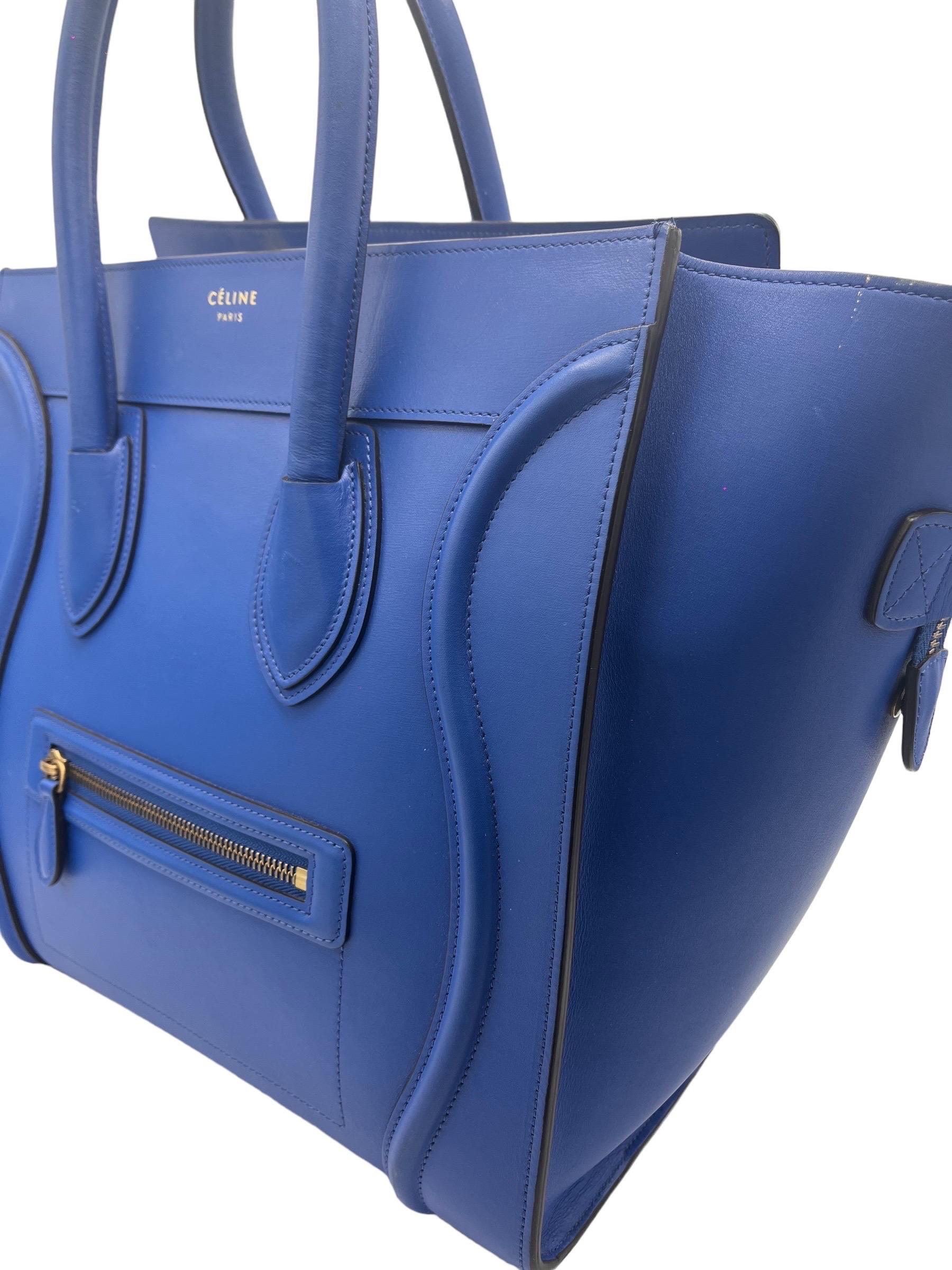 Borsa a Mano Cèline Luggage Medium Blu Elettrico en vente 3