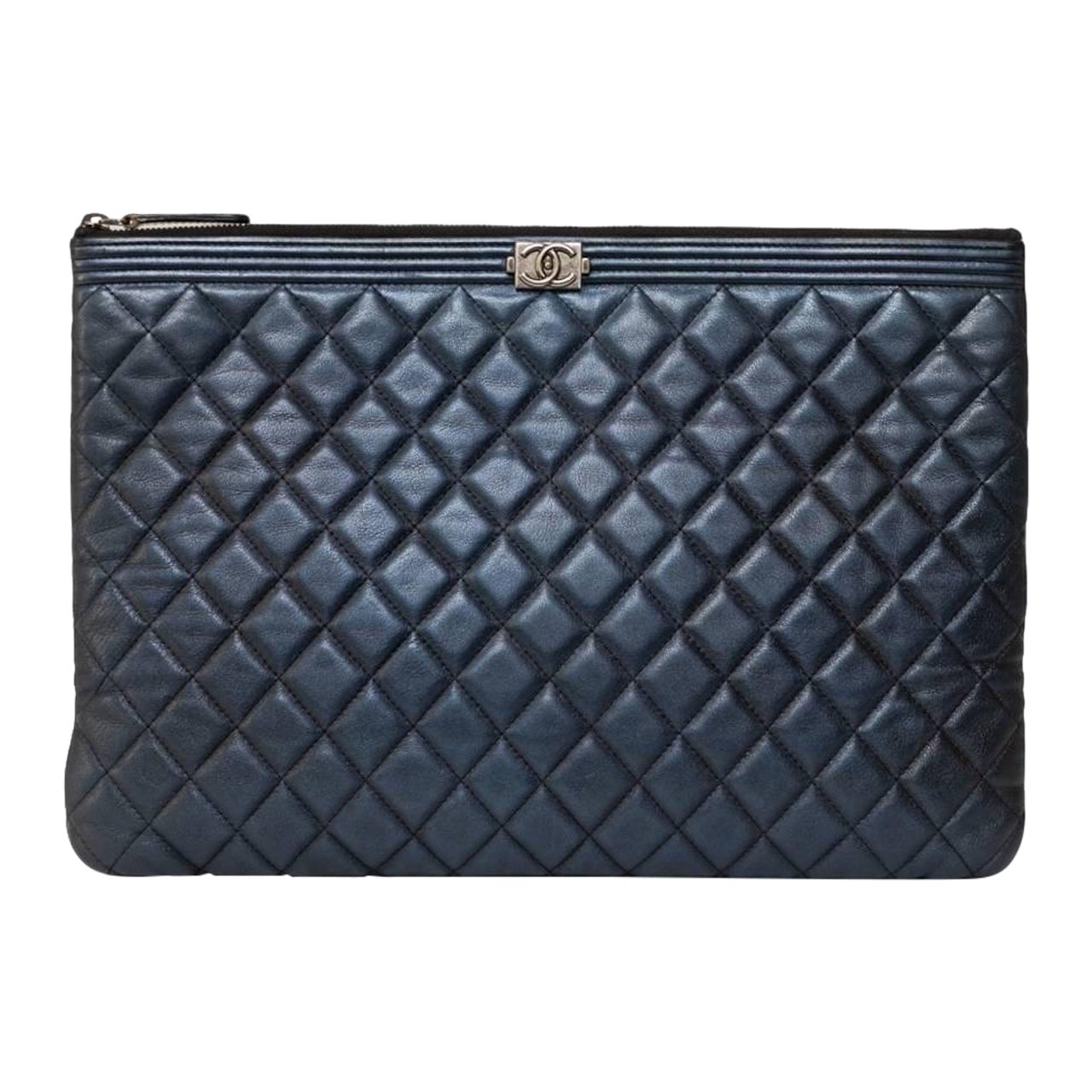 Borsa A Mano Chanel Clutch Boy Timeless Blu en venta