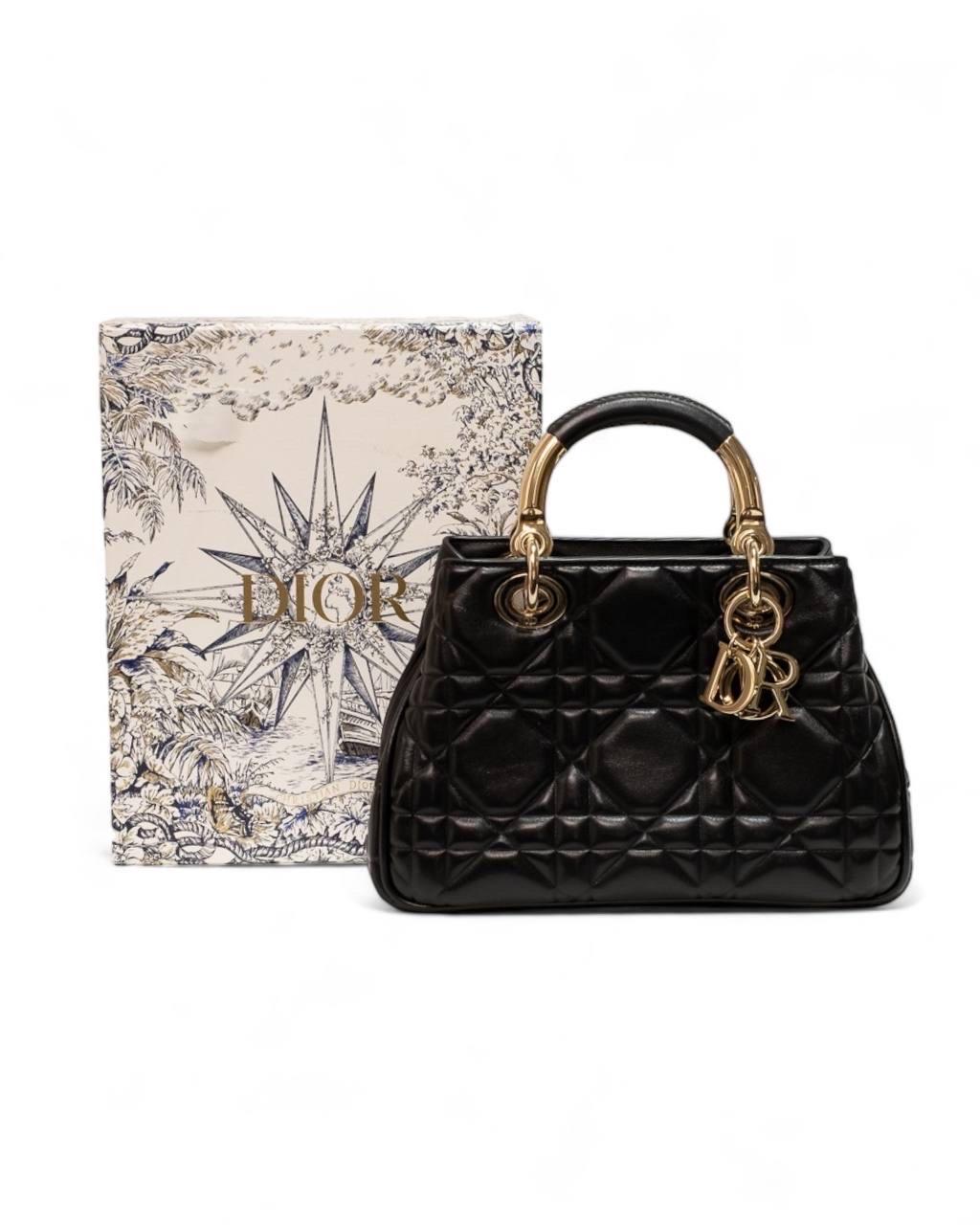 Black Borsa a mano Dior Lady 95.22 Small Cannage Nera