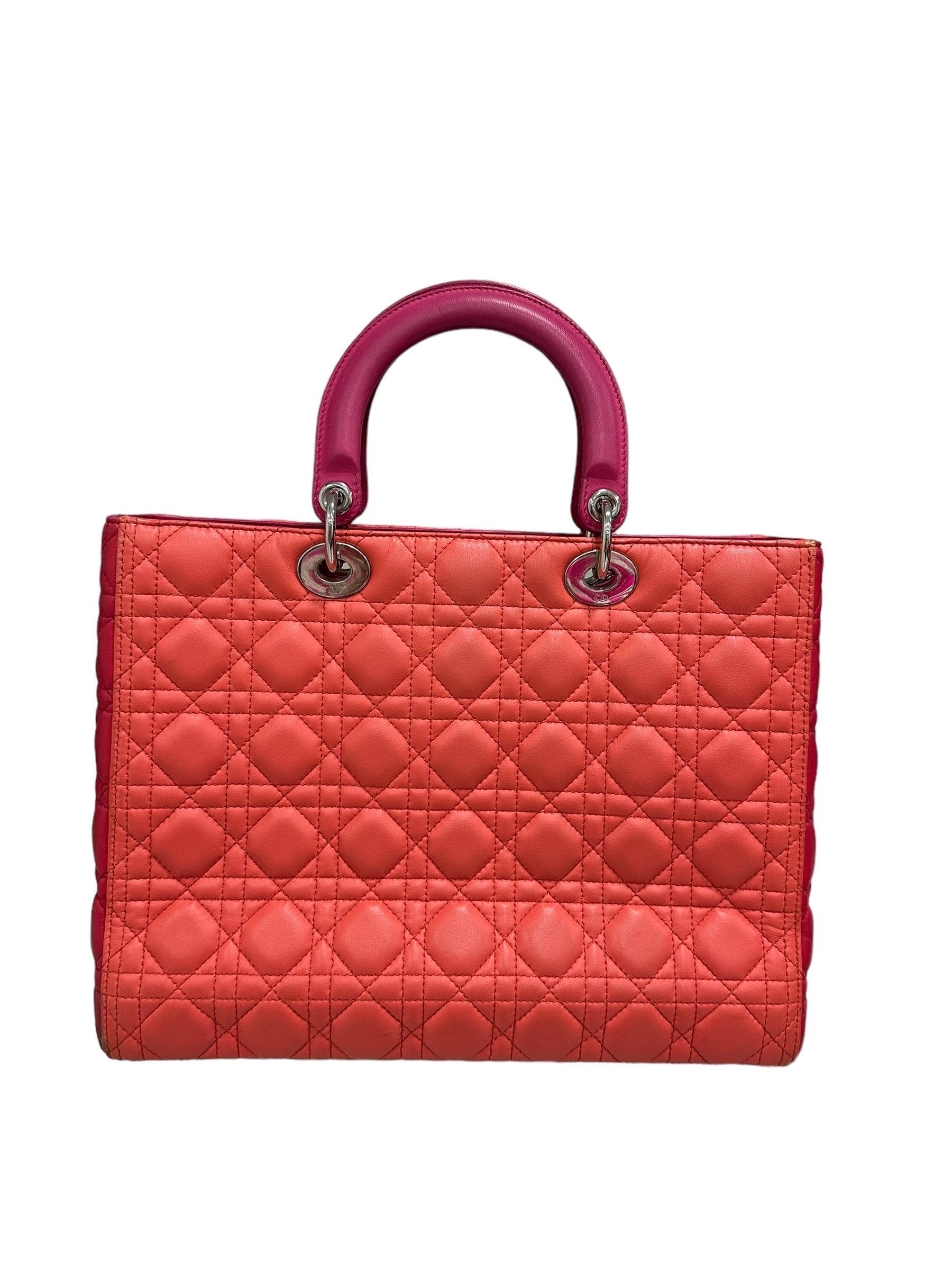 Borsa A Mano Dior Lady Grane Bicolor Rosa Arancio  en vente 6