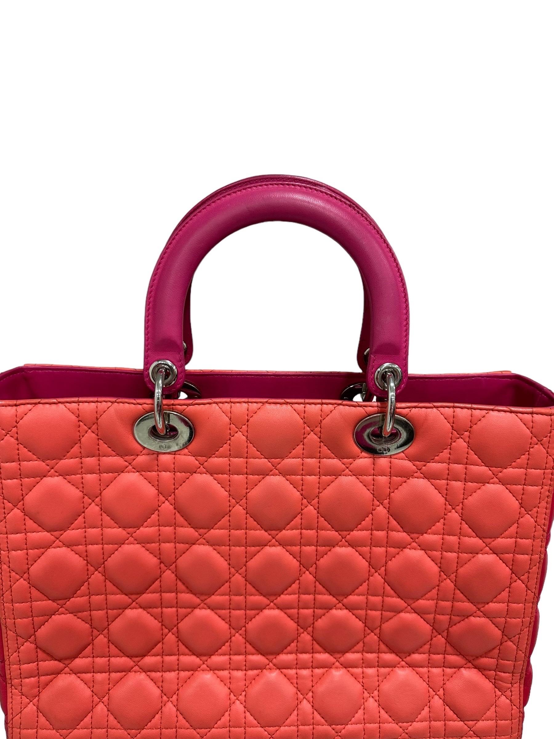 Borsa A Mano Dior Lady Grane Bicolor Rosa Arancio  en vente 7