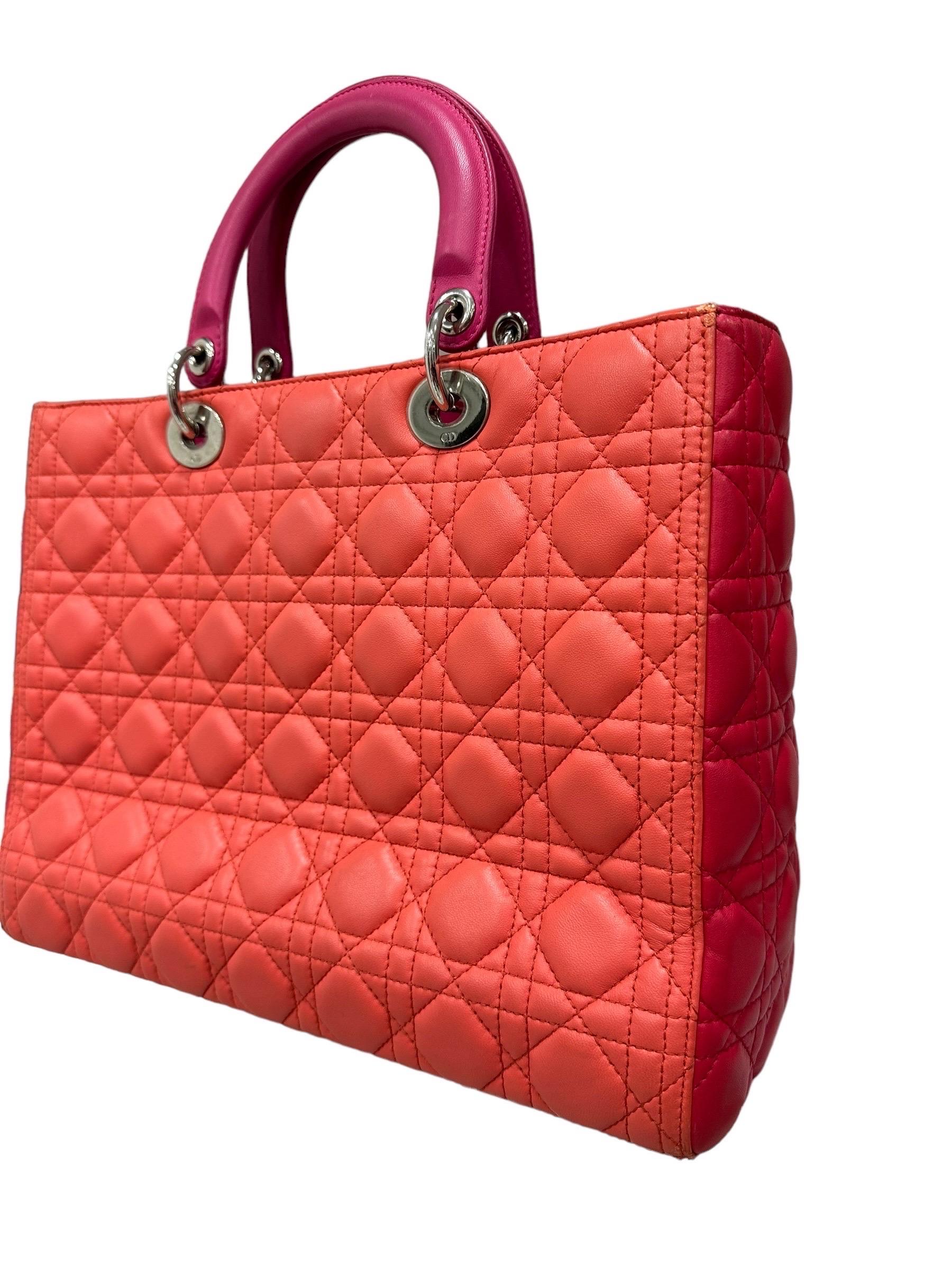 Borsa A Mano Dior Lady Grane Bicolor Rosa Arancio  en vente 8