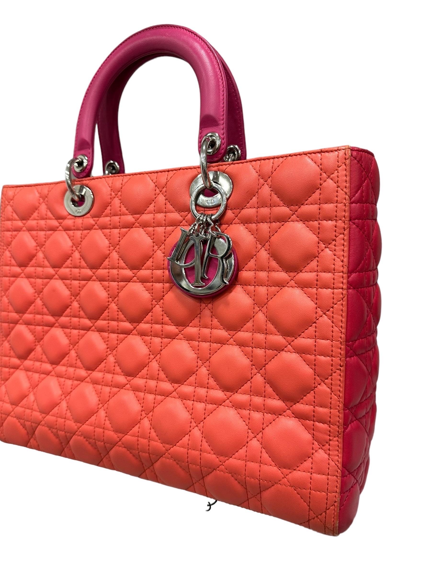 Borsa A Mano Dior Lady Grane Bicolor Rosa Arancio  Pour femmes en vente