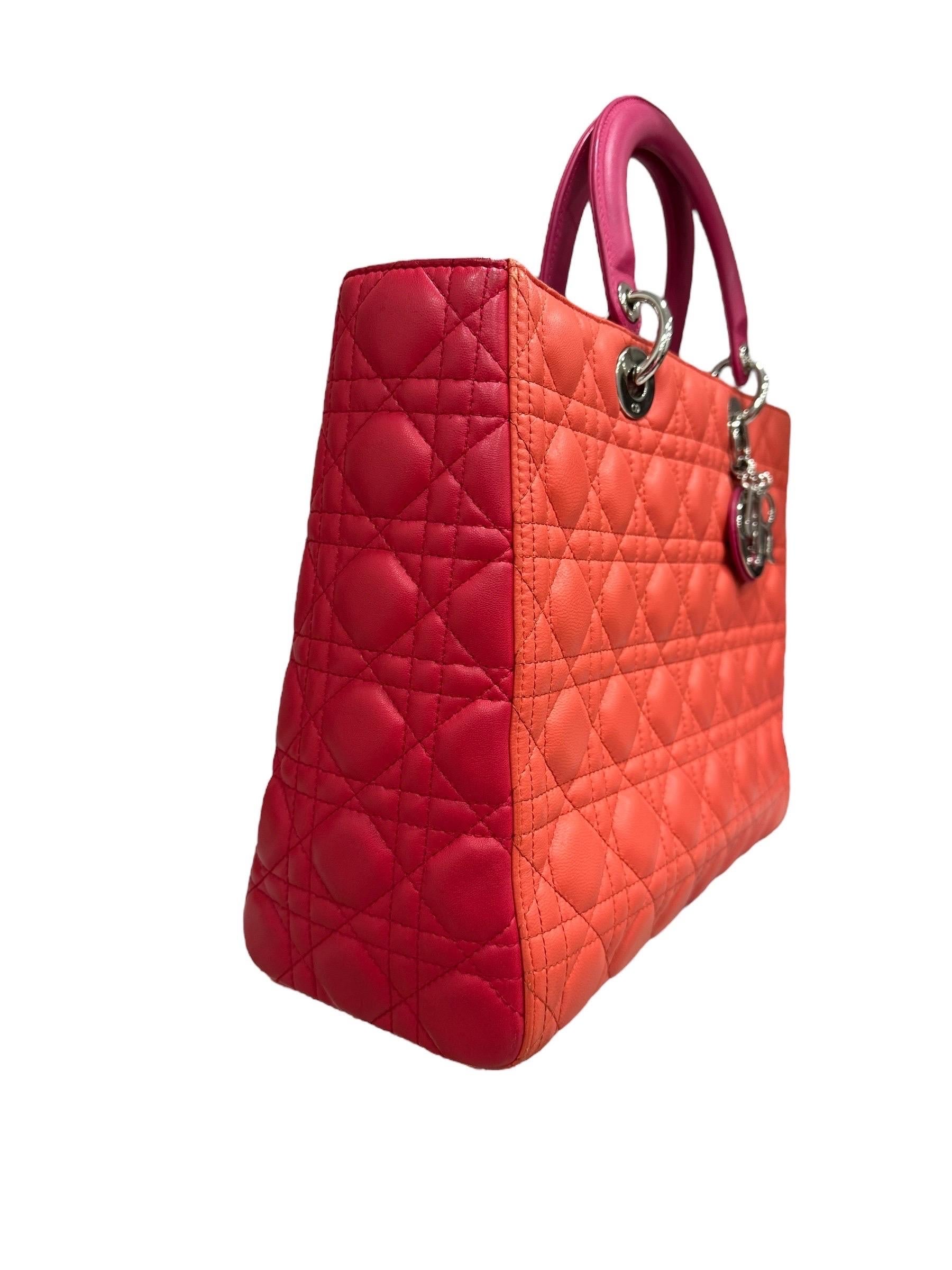 Borsa A Mano Dior Lady Grane Bicolor Rosa Arancio  en vente 1