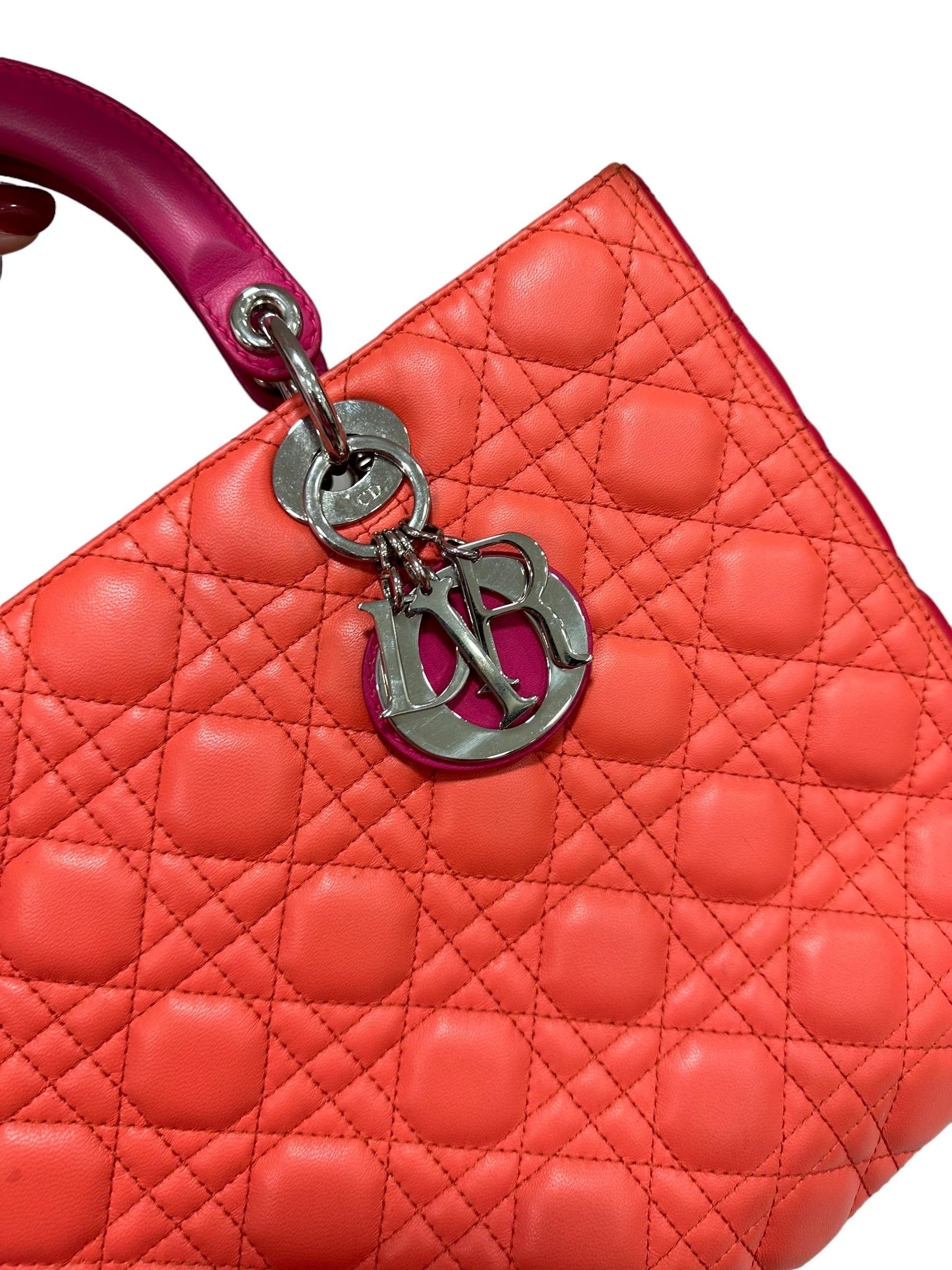 Borsa A Mano Dior Lady Grane Bicolor Rosa Arancio  en vente 2