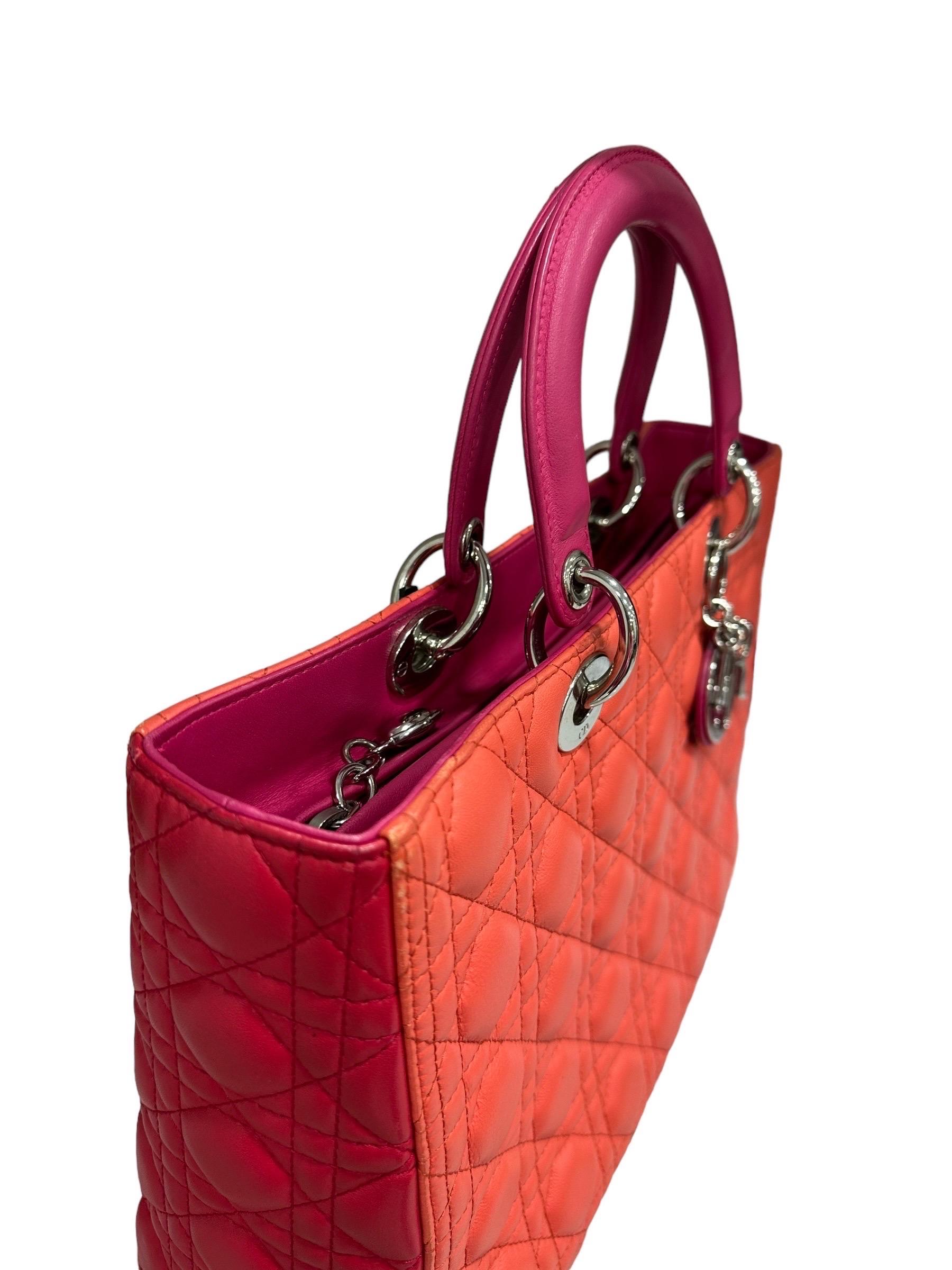 Borsa A Mano Dior Lady Grane Bicolor Rosa Arancio  en vente 3