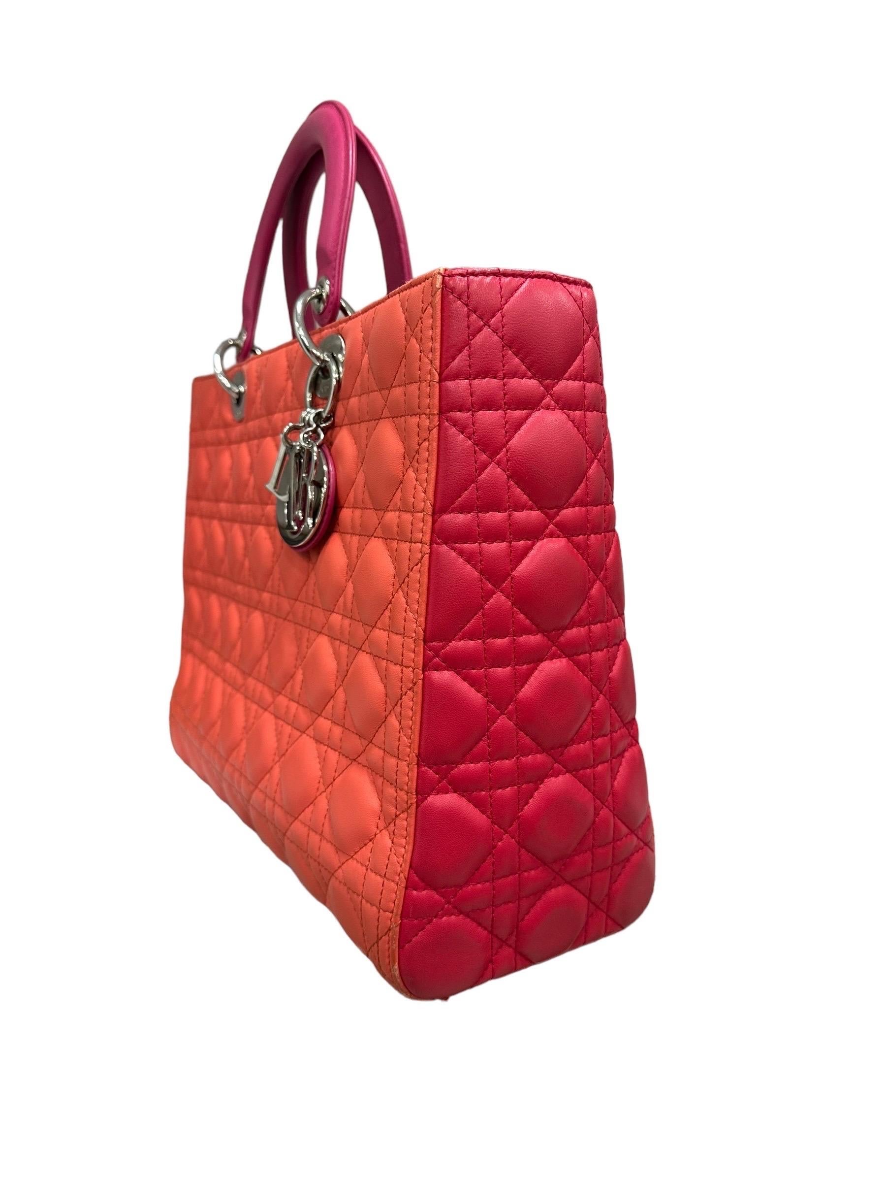 Borsa A Mano Dior Lady Grane Bicolor Rosa Arancio  en vente 4