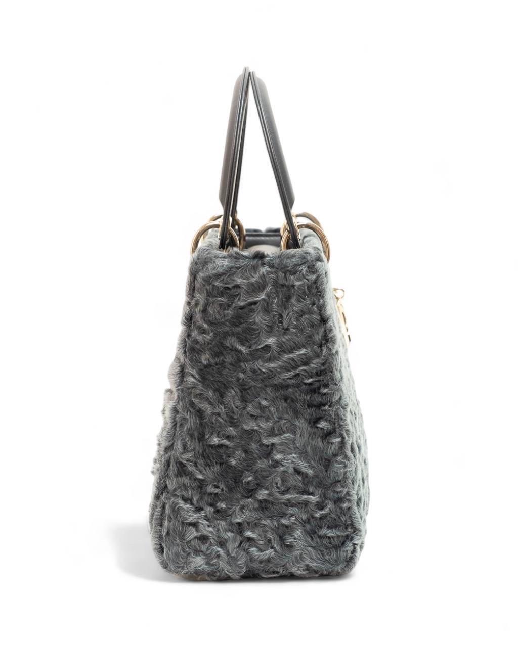 Borsa A Mano Dior Lady Medium Fur Grigia For Sale 5