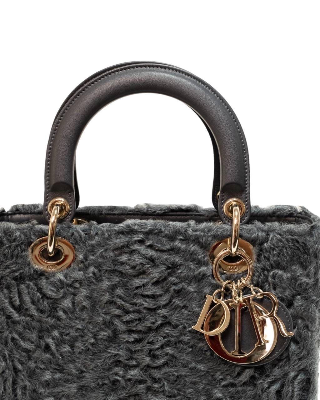 Borsa A Mano Dior Lady Medium Fur Grigia For Sale 6