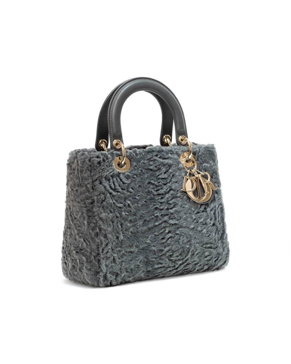 Borsa A Mano Dior Lady Medium Fur Grigia In Good Condition For Sale In Torre Del Greco, IT