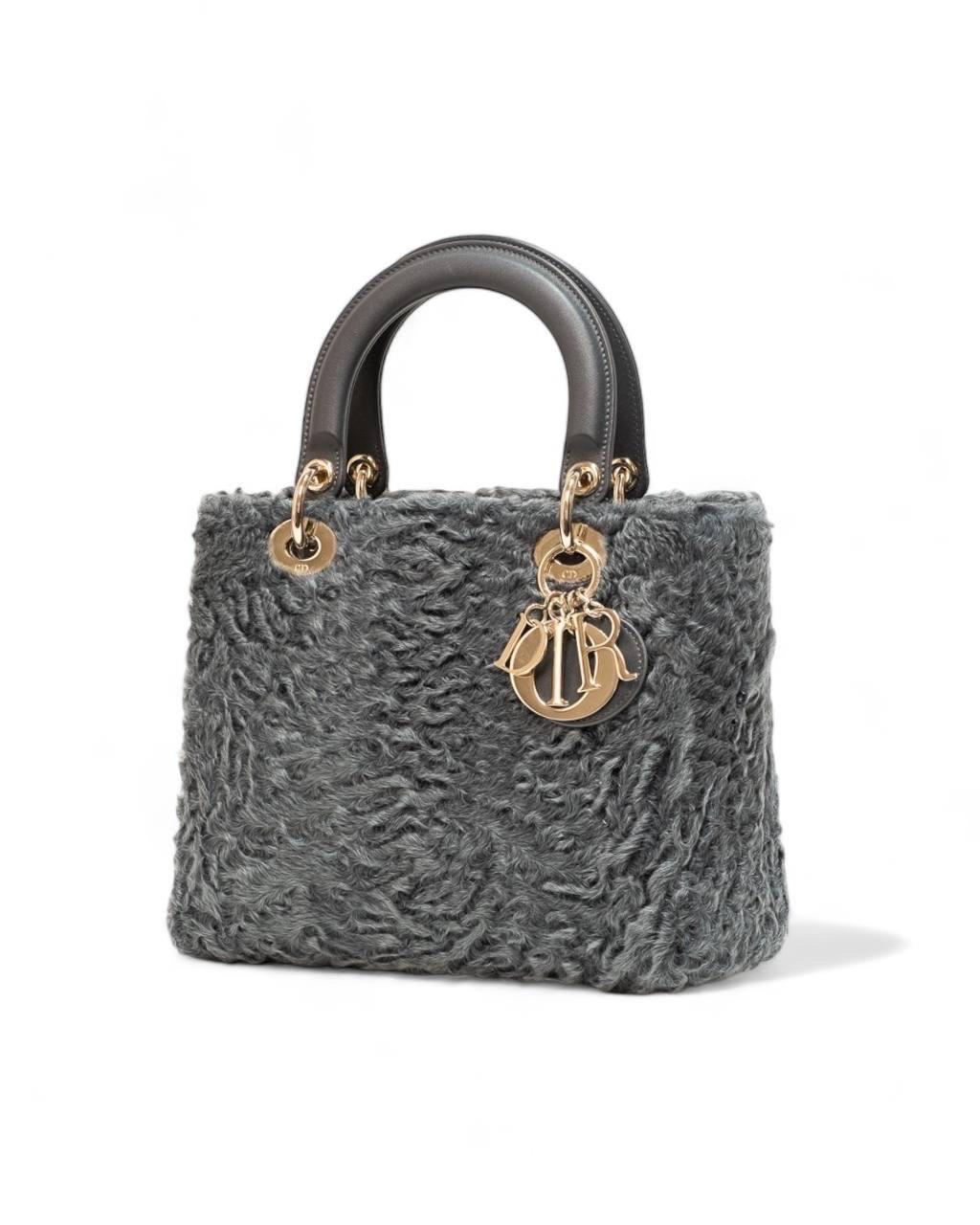 Women's Borsa A Mano Dior Lady Medium Fur Grigia For Sale