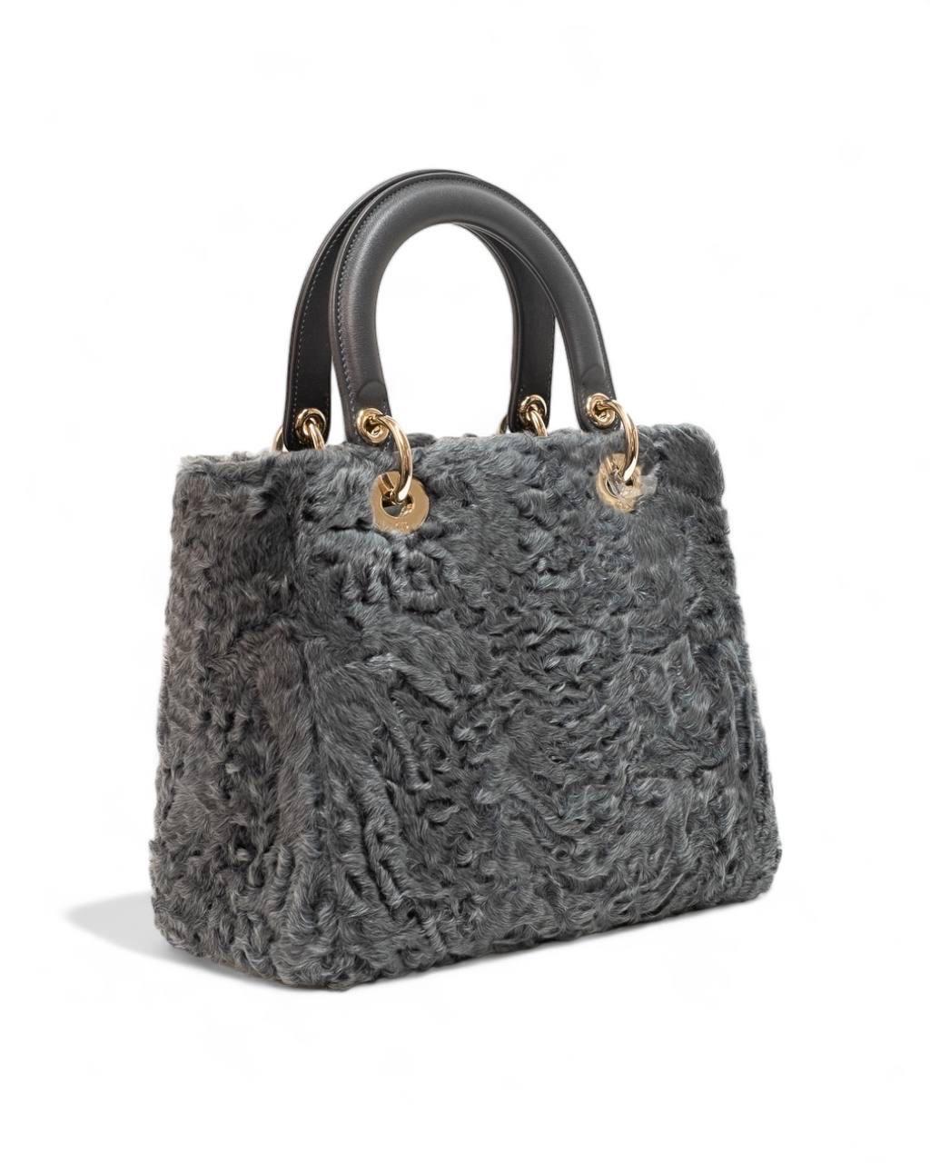 Borsa A Mano Dior Lady Medium Fur Grigia For Sale 1