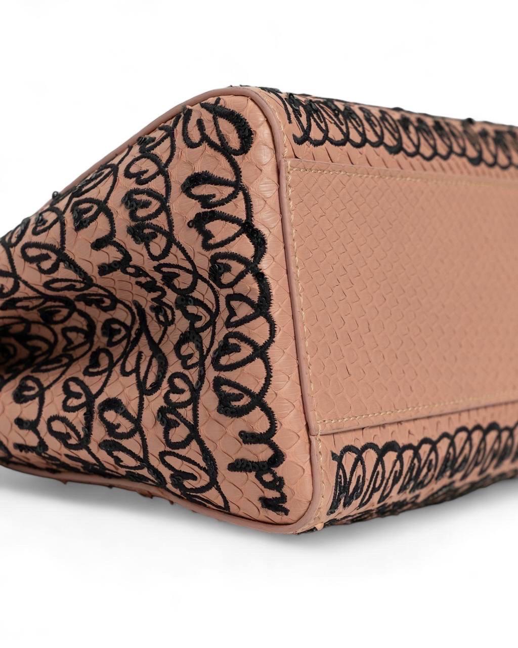 Borsa a Mano Fendi Peekaboo Mini Pitone Rosa Ricamata For Sale 5