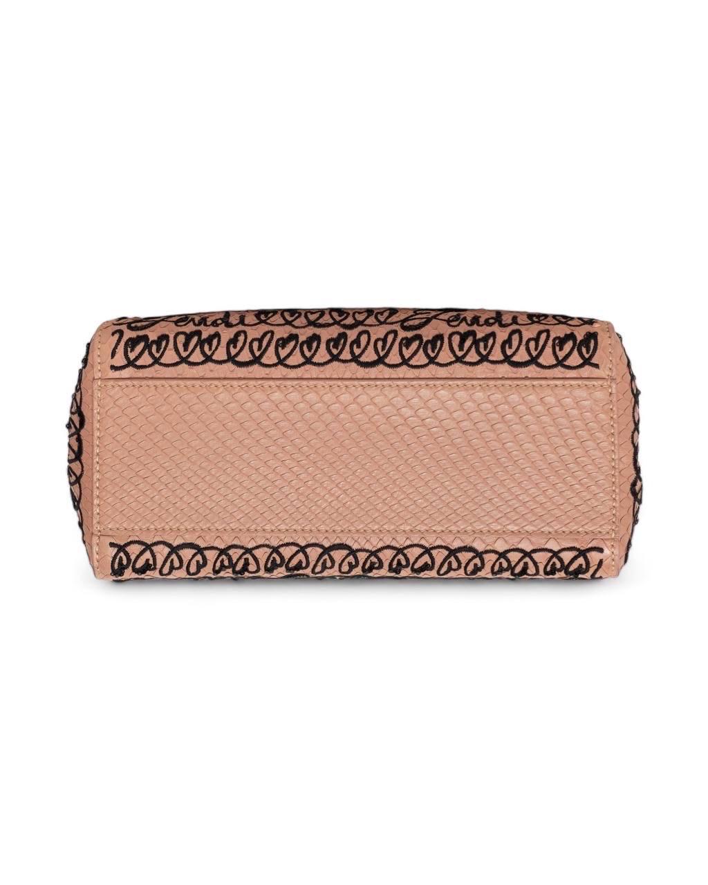 Borsa a Mano Fendi Peekaboo Mini Pitone Rosa Ricamata For Sale 6