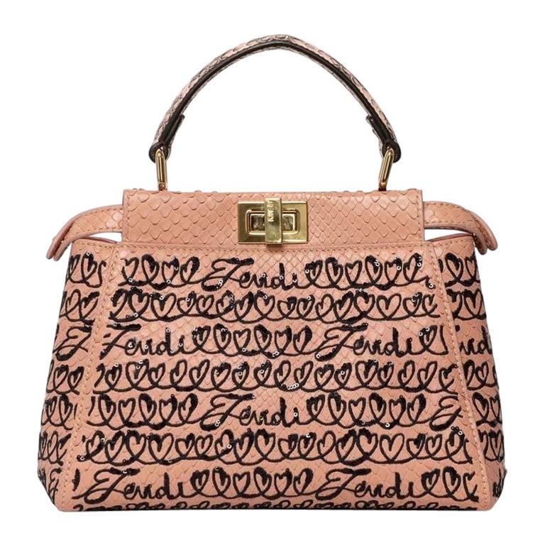 Borsa a Mano Fendi Peekaboo Mini Pitone Rosa Ricamata For Sale at