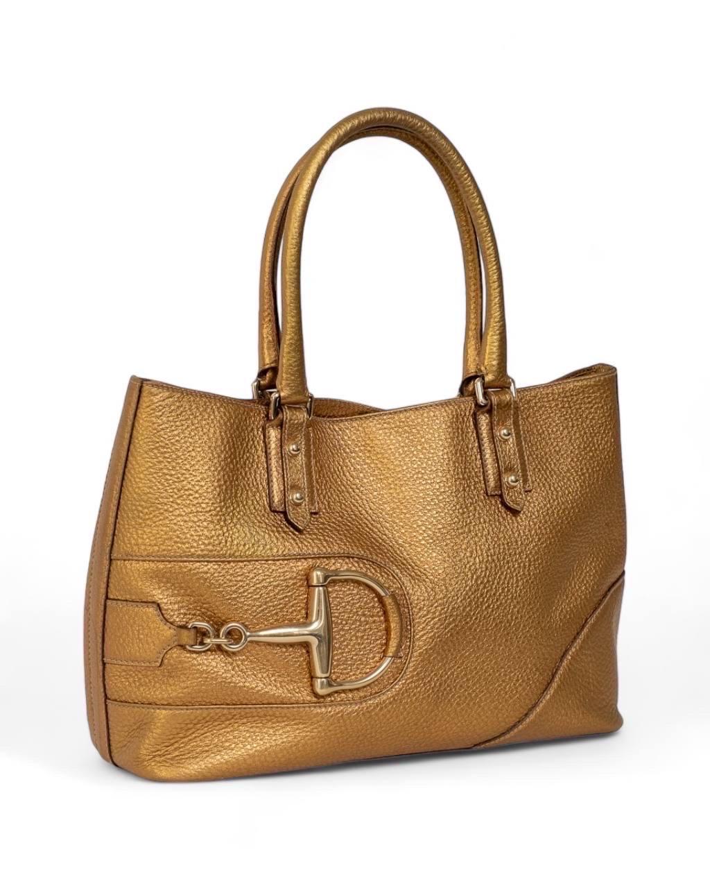 Marron Borsa A Mano Gucci Hasler mors de cheval Oro en vente