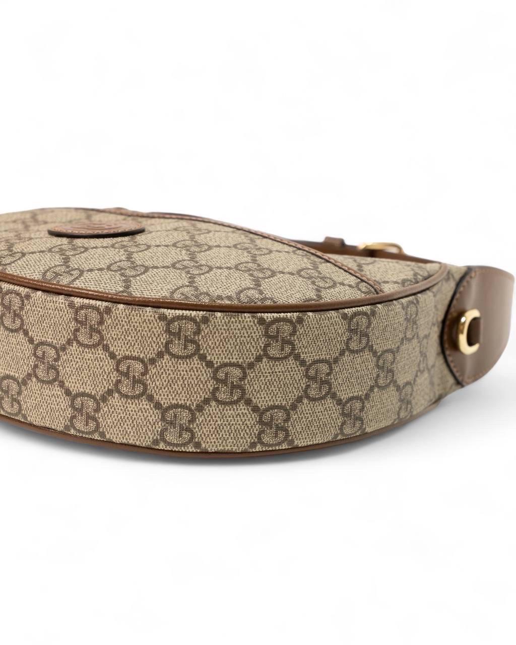 Borsa A Mano Gucci Mezzaluna GG Supreme Marrone 4