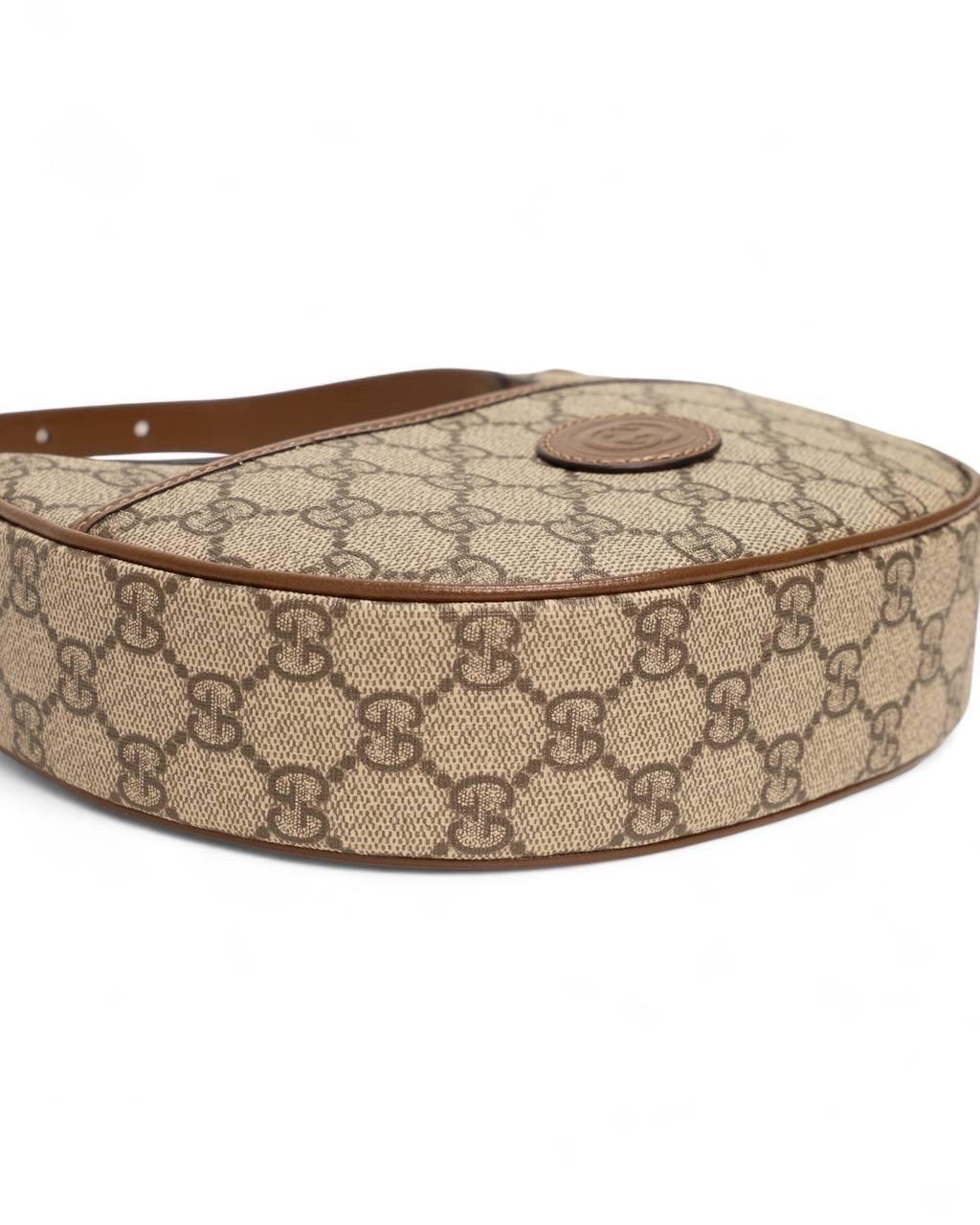 Borsa A Mano Gucci Mezzaluna GG Supreme Marrone 5
