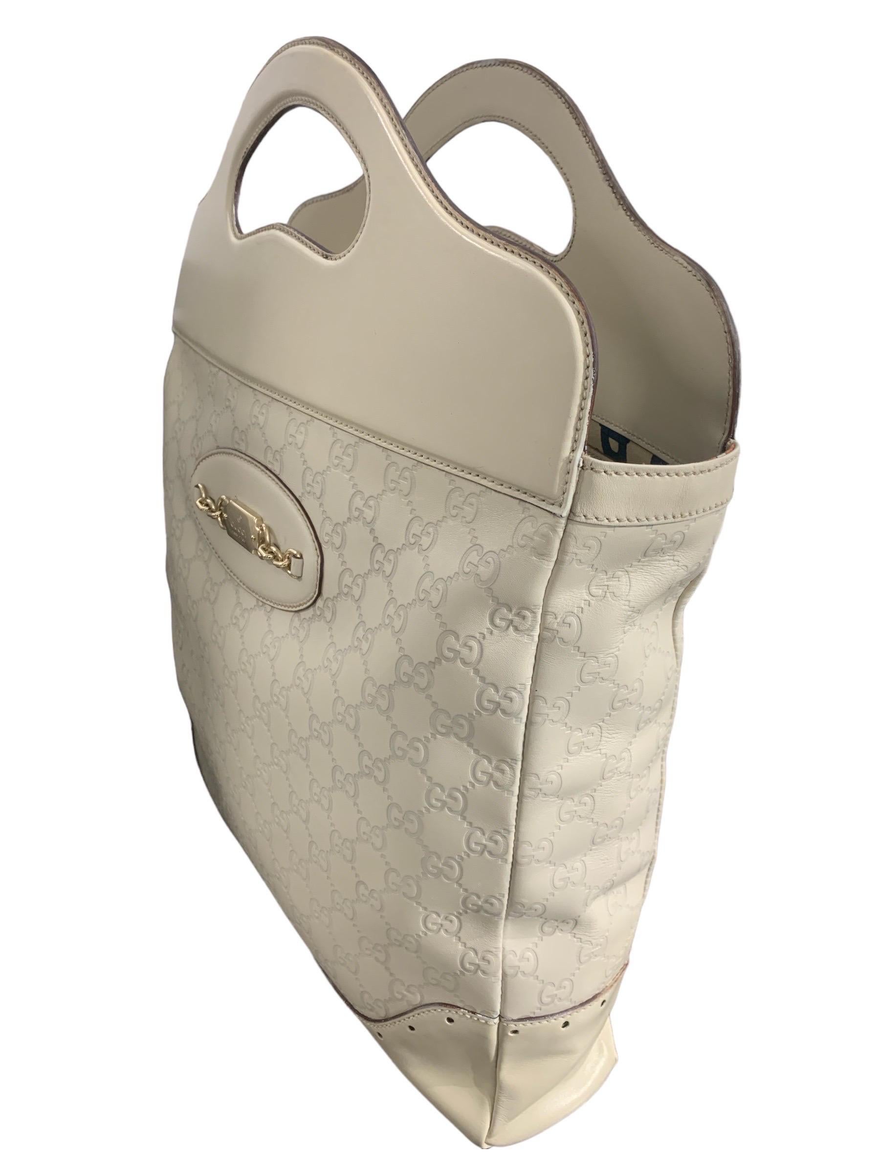 Donna Borsa A Mano Gucci Shopper Verticale GG Bianca