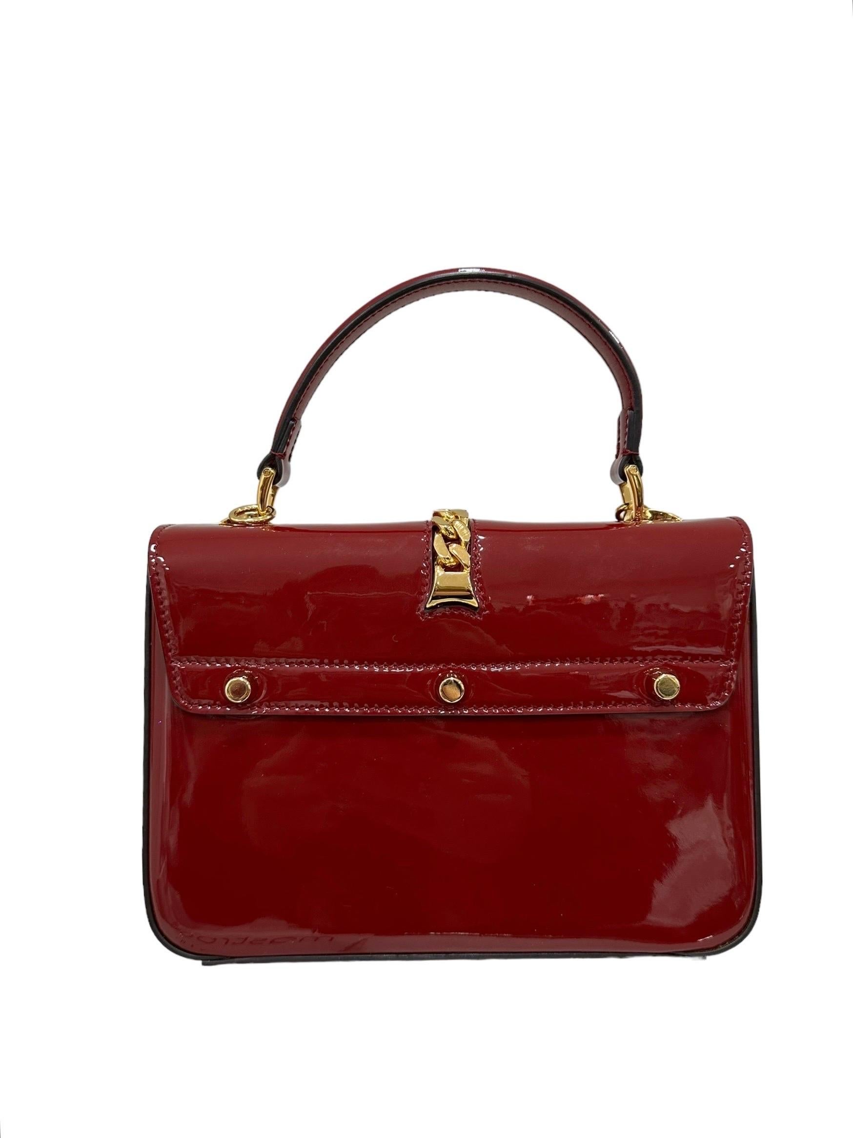 Borsa A Mano Gucci Sylvie 1969 Vernice Cherry 1