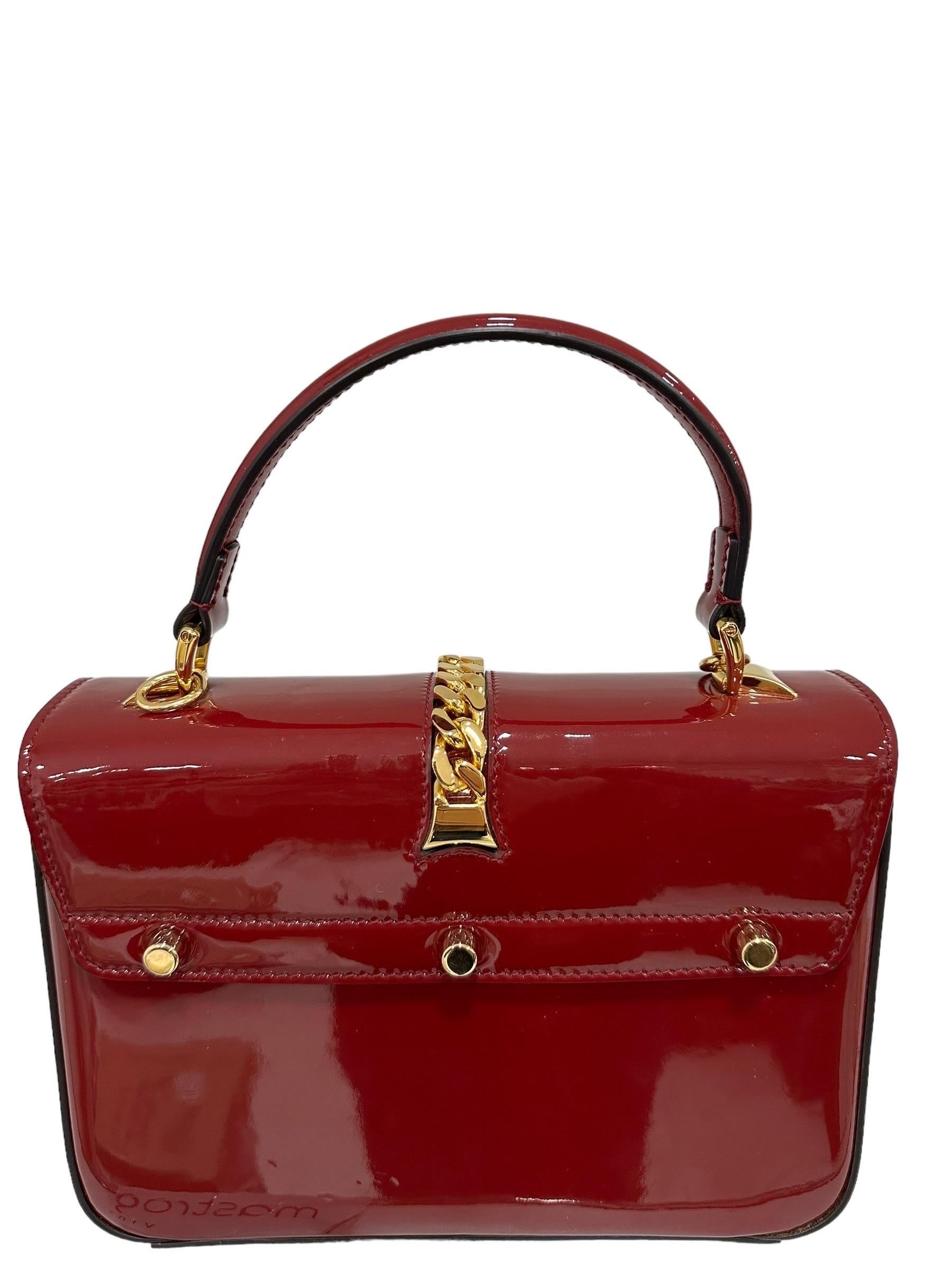 Borsa A Mano Gucci Sylvie 1969 Vernice Cherry 2