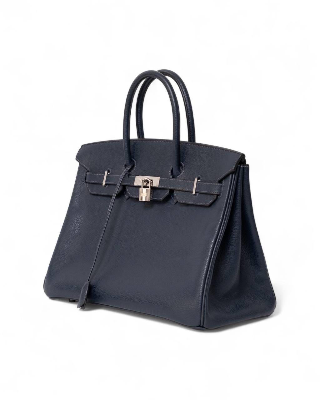 Black Borsa a mano Hermès Birkin 35 Evergrain Blue de Prusse For Sale