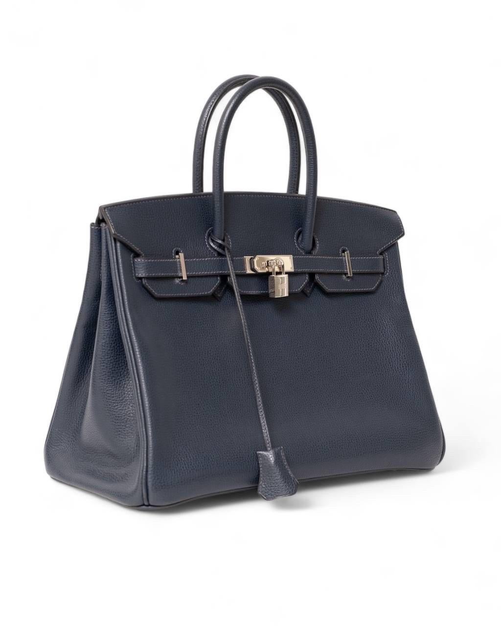 Borsa a mano Hermès Birkin 35 Evergrain Blue de Prusse In Good Condition For Sale In Torre Del Greco, IT